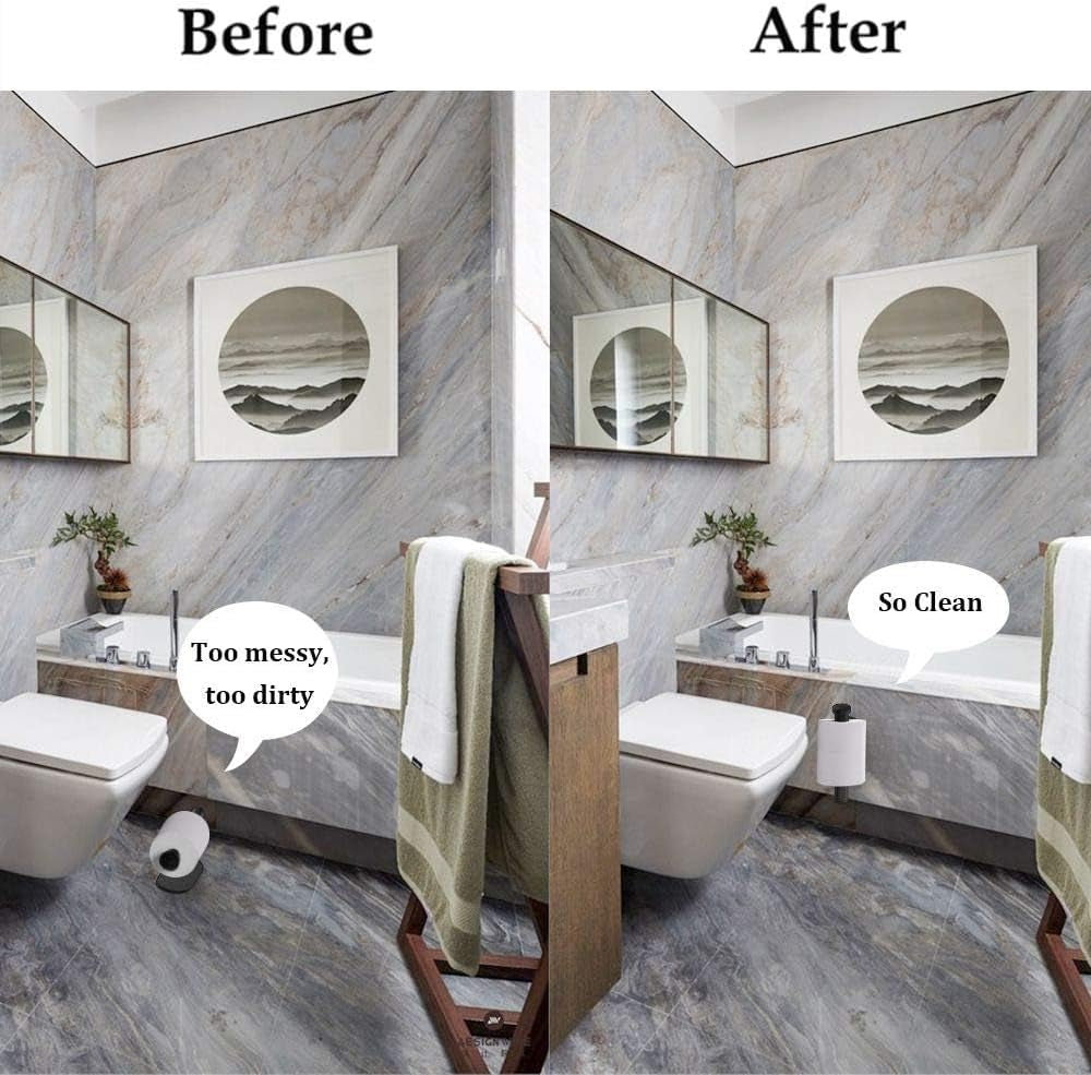 Adhesive Toilet Paper Holder - Roll Holder Small Space for Kitchen Bathroom Utility Hooks Stick on Wall Stainless Steel Brushed Black