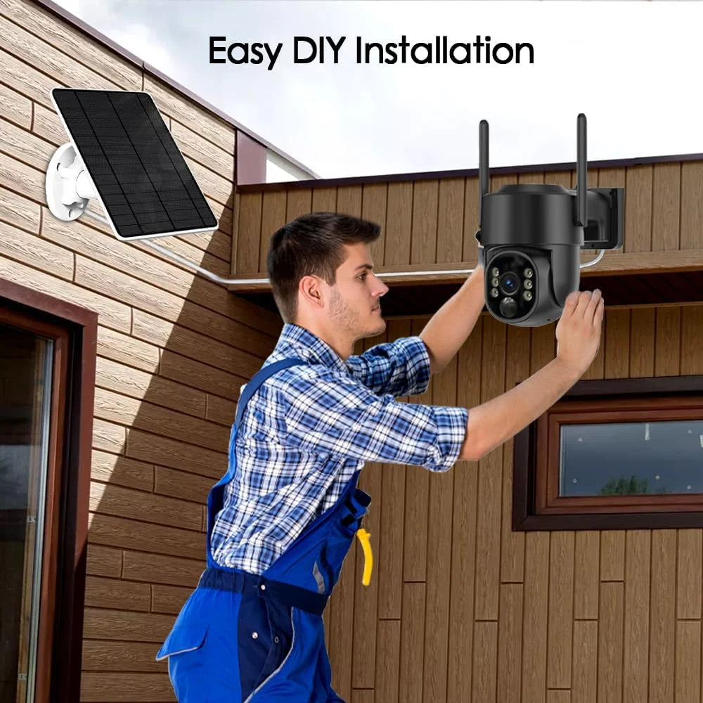 Solar Camera Outdoor Wireless, 2K Solar Outdoor Cameras for Home Security, Battery Powered Wire-Free 5G Wifi Camera, 360° View PTZ, Motion Detection Alerts, Spotlight Siren Alarm, Color Night Vision