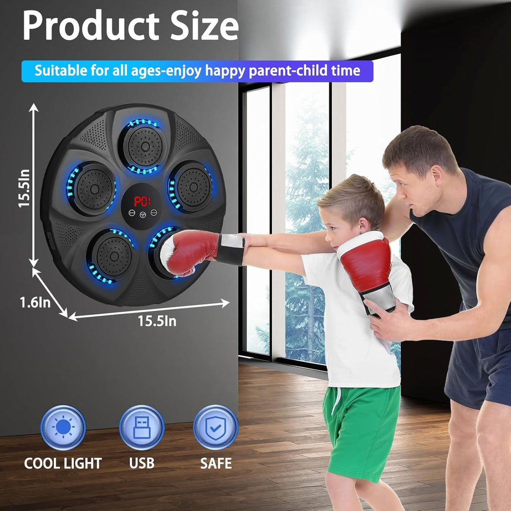 Smart Music Boxing Trainer - Wall-Mounted Bluetooth Punching Machine with Gloves & LED for Home Gym Workouts