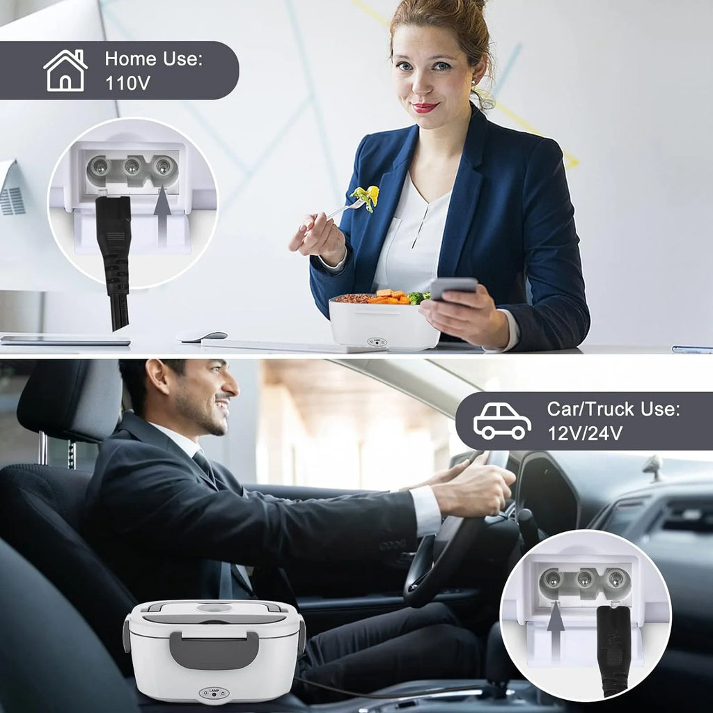 80W Electric Lunch Box Heater - 1.5L Stainless Steel Container for Car, Home & Work - Includes Fork & Spoon - Perfect for Adults & Men!