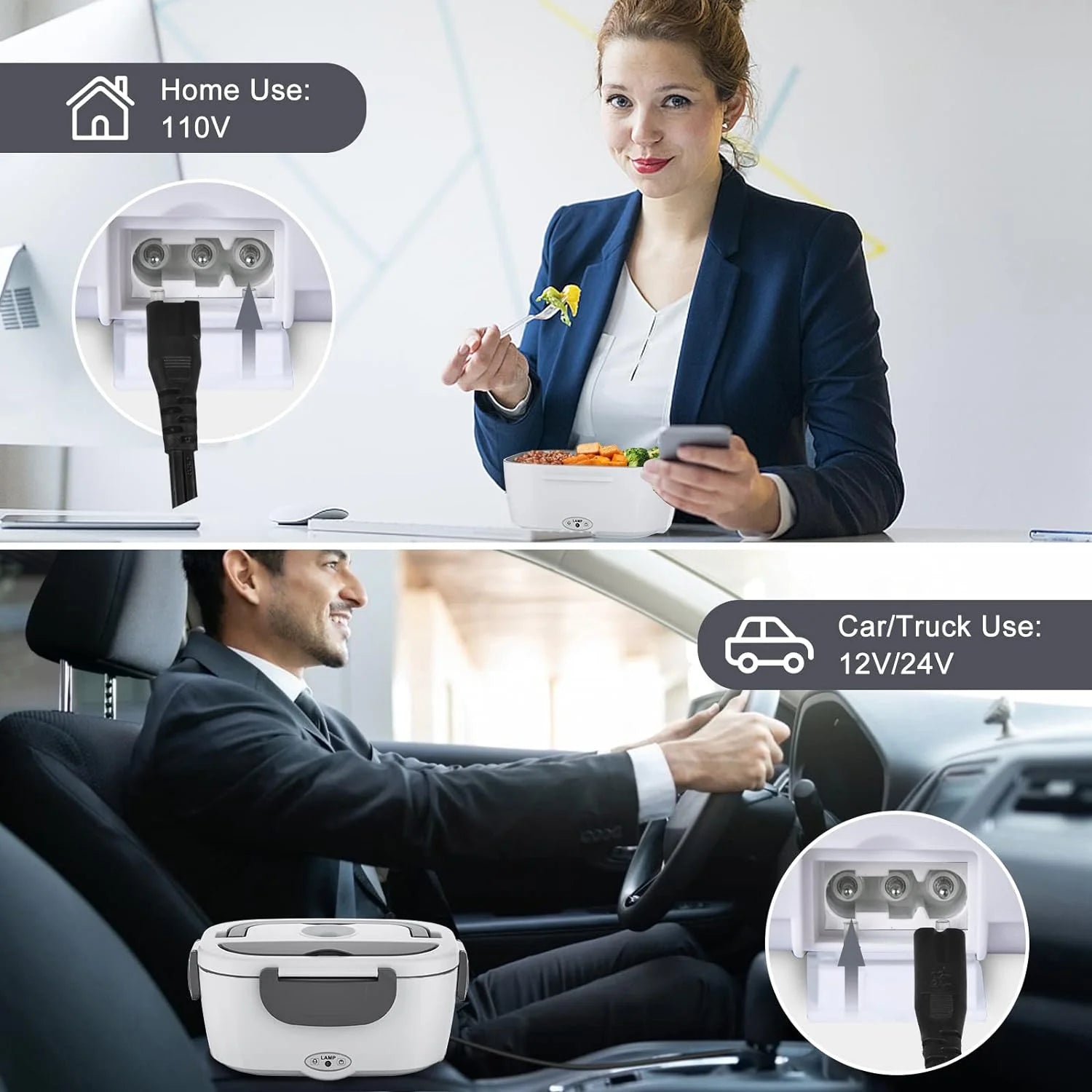 80W Electric Lunch Box Heater - 1.5L Stainless Steel Container for Car, Home & Work - Includes Fork & Spoon - Perfect for Adults & Men!