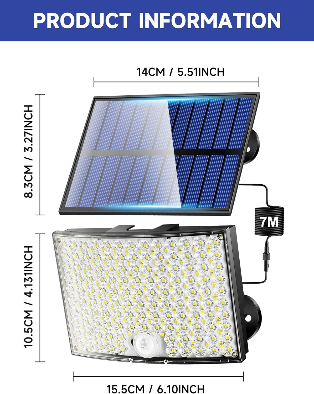 Solar Flood Lights Outdoor, [268LED/7M/5 Modes/2Pcs]Solar Motion Lights Outdoor Waterproof, REMOTE+IP65+ 8-12H USE Luces Solares Para Exteriores Lámparas Solares Para Exteriores,Yard,Doorway,Garage