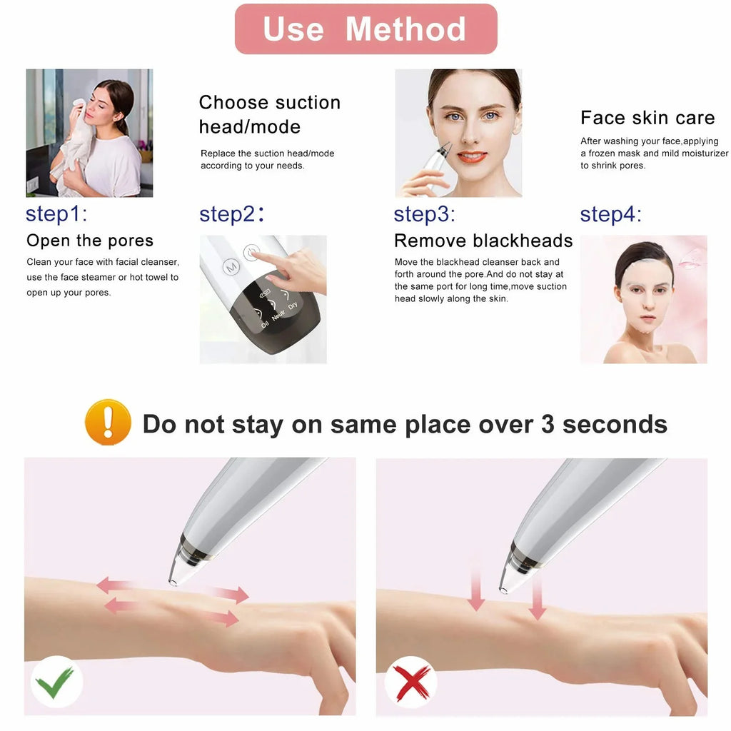 Advanced Blackhead Remover Vacuum - USB Rechargeable Pore Cleaner with 5 Probes for Flawless Skin