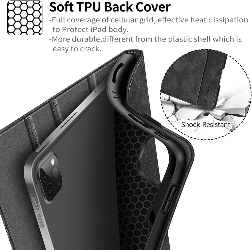 Premium  iPad Pro 12.9 Case (2022/2021/2020/2018) - Slim Folio Stand Cover with Pencil Holder, Shockproof Soft TPU Back, Auto Sleep/Wake, Vegan Leather