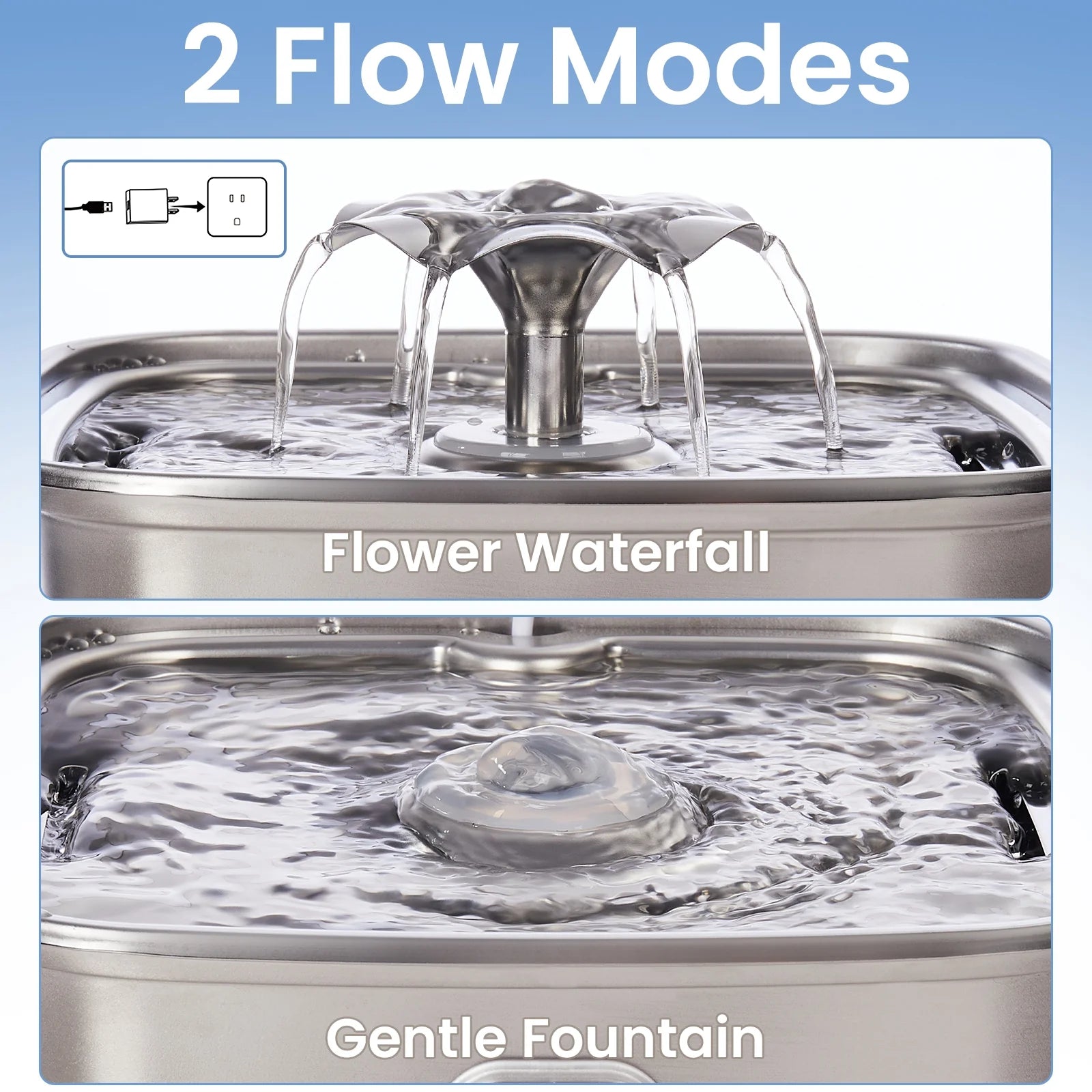 108Oz/3.2L Stainless Steel Cat Water Fountain with Replacement Filters & Silicone Mat, Automatic Water Dispenser for Cats and Dogs, Electric Drinking Bowl Suitable for Multiple Pets, Silver