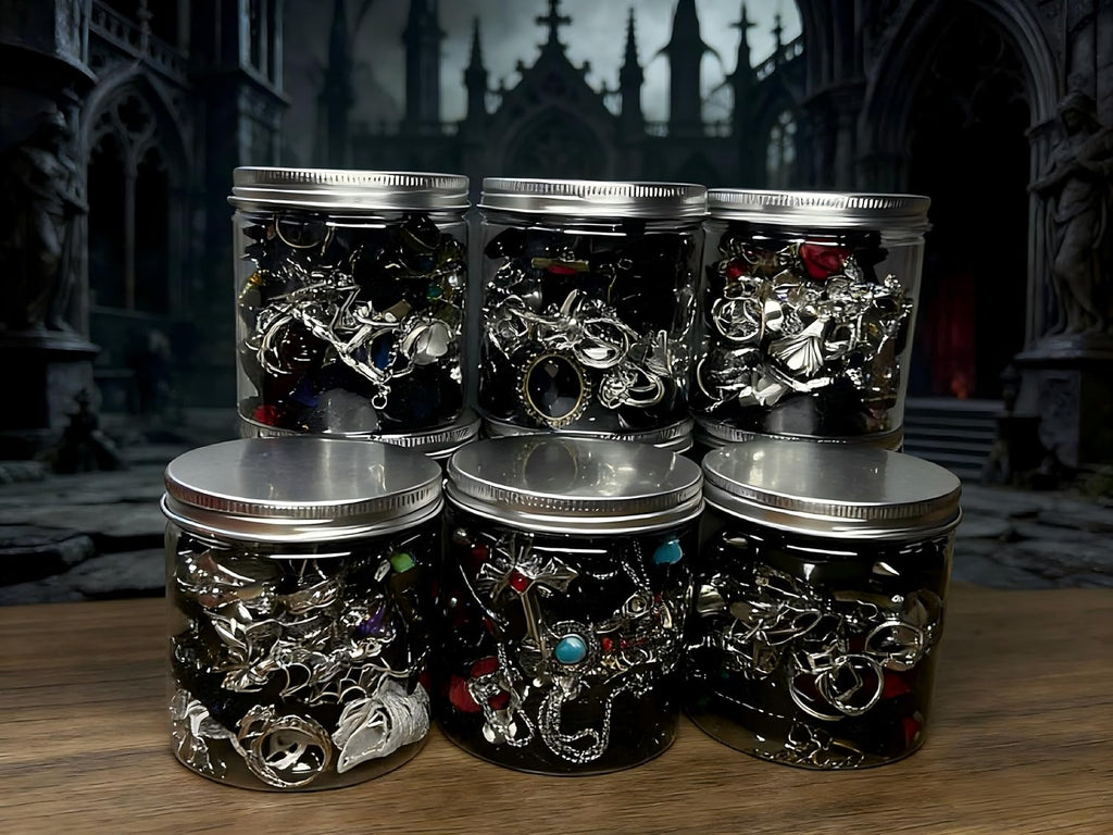 Mystery Jewelry Jar for Women, 40-45 Piece Gothic Jewelry Box Includes Necklaces, Earrings, Rings, Bracelets, Brooches, Unique Birthday Gifts for Women