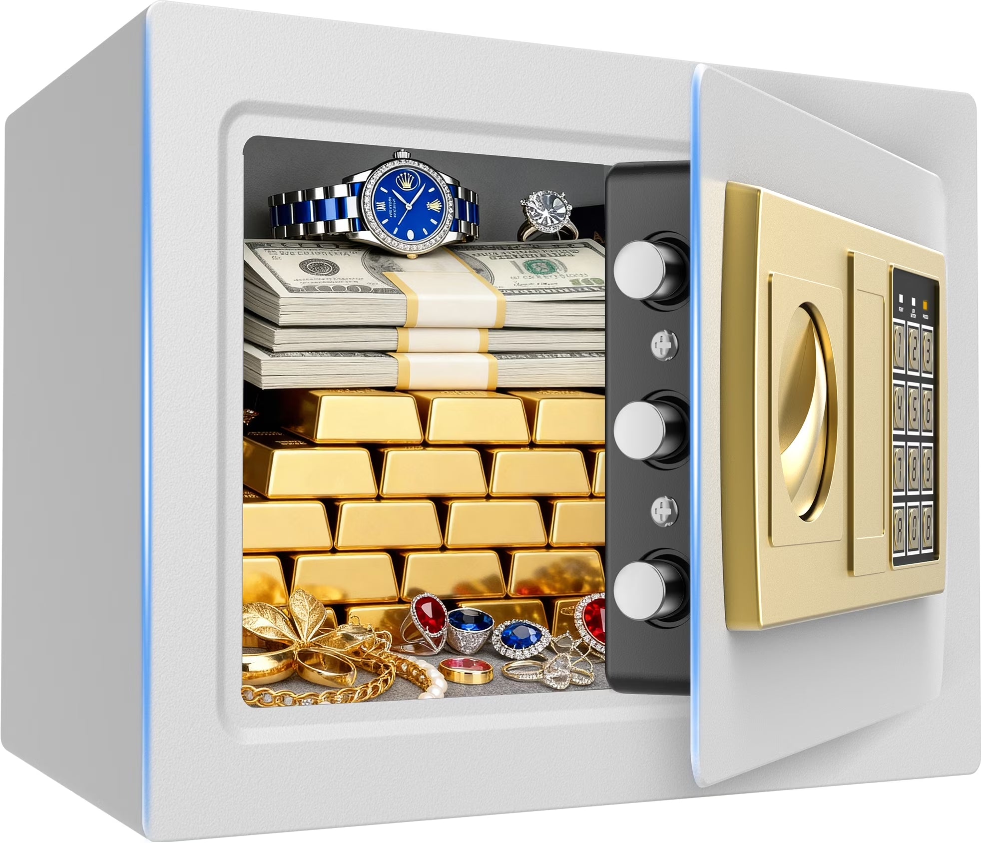 Electronic Digital Safe Box, 0.5 Cubic Feet Home Security Box for Office Hotel Business, Lock Box with Key Keypad for Cash Jewelry White