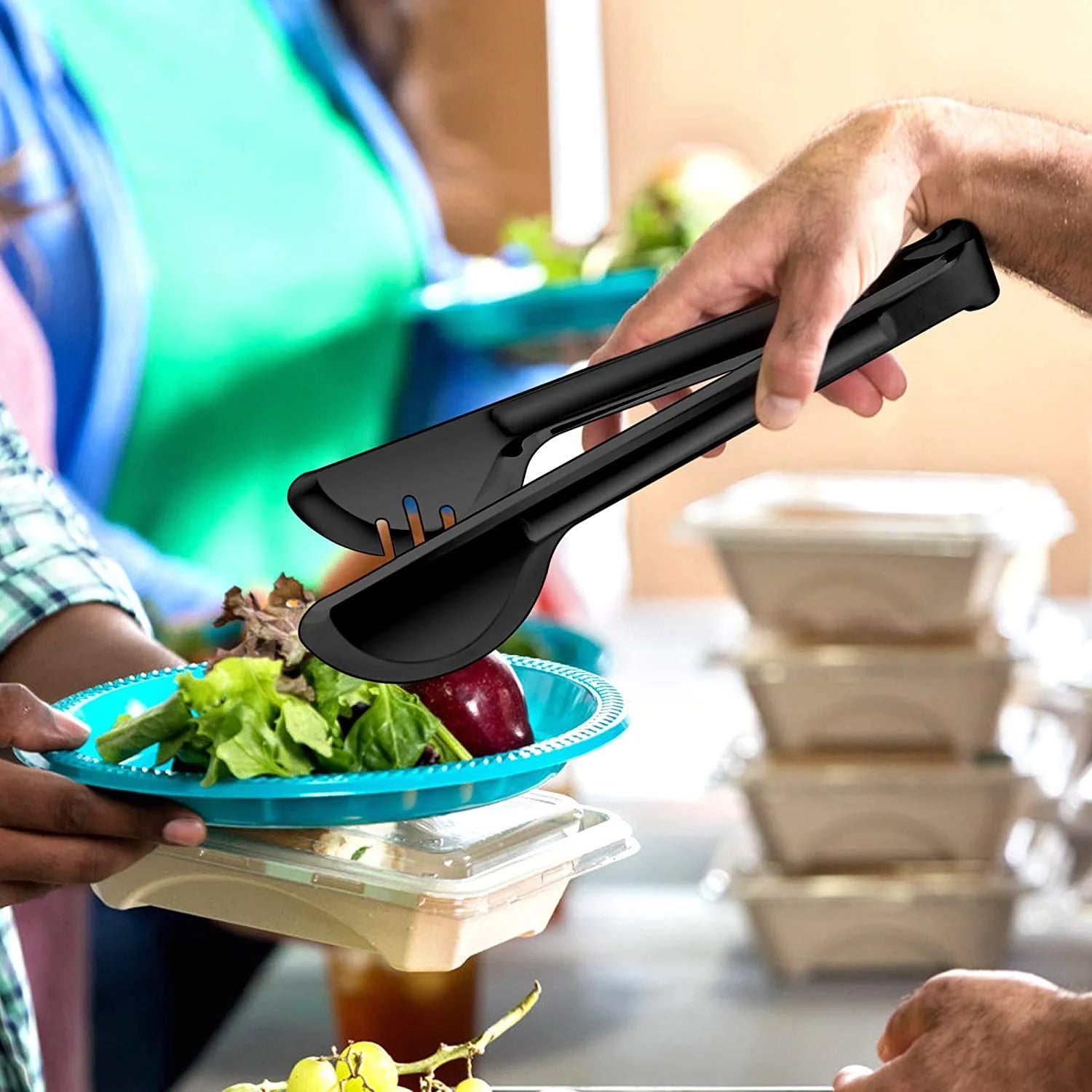 12-Piece Stainless Steel Black Serving Utensils, Include 3 Large Serving Spoons, 3 Slotted Serving Spoons, 3 Servin Tongs