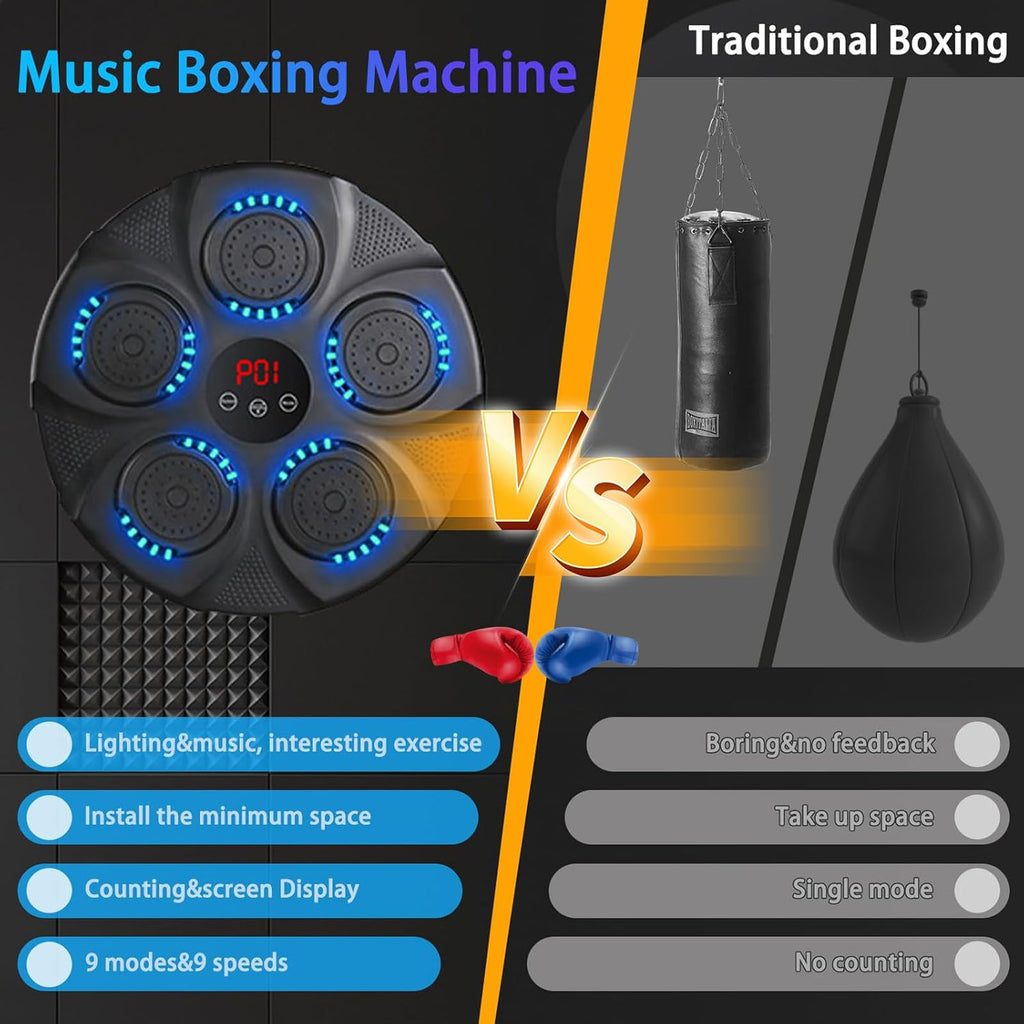 Smart Music Boxing Trainer - Wall-Mounted Bluetooth Punching Machine with Gloves & LED for Home Gym Workouts