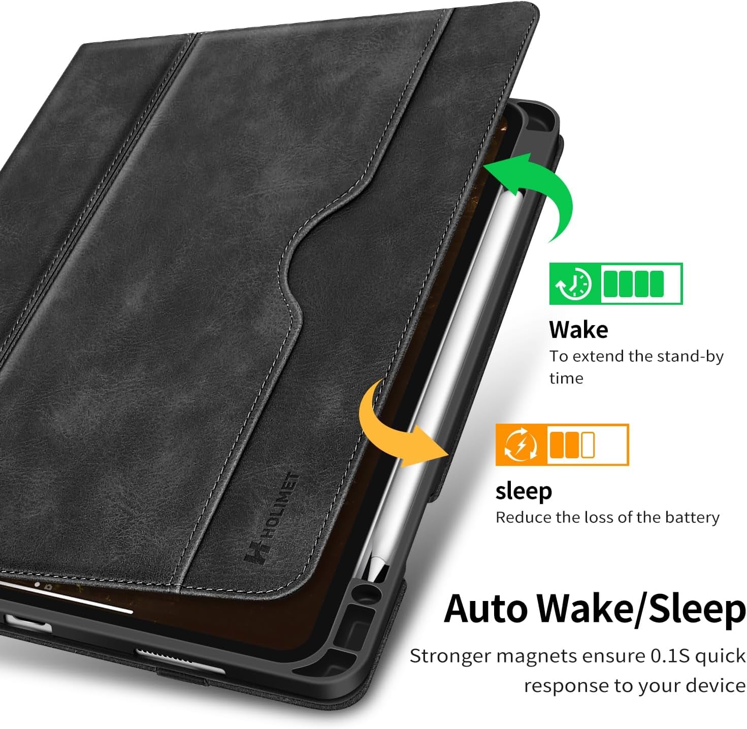 Premium  iPad Pro 12.9 Case (2022/2021/2020/2018) - Slim Folio Stand Cover with Pencil Holder, Shockproof Soft TPU Back, Auto Sleep/Wake, Vegan Leather