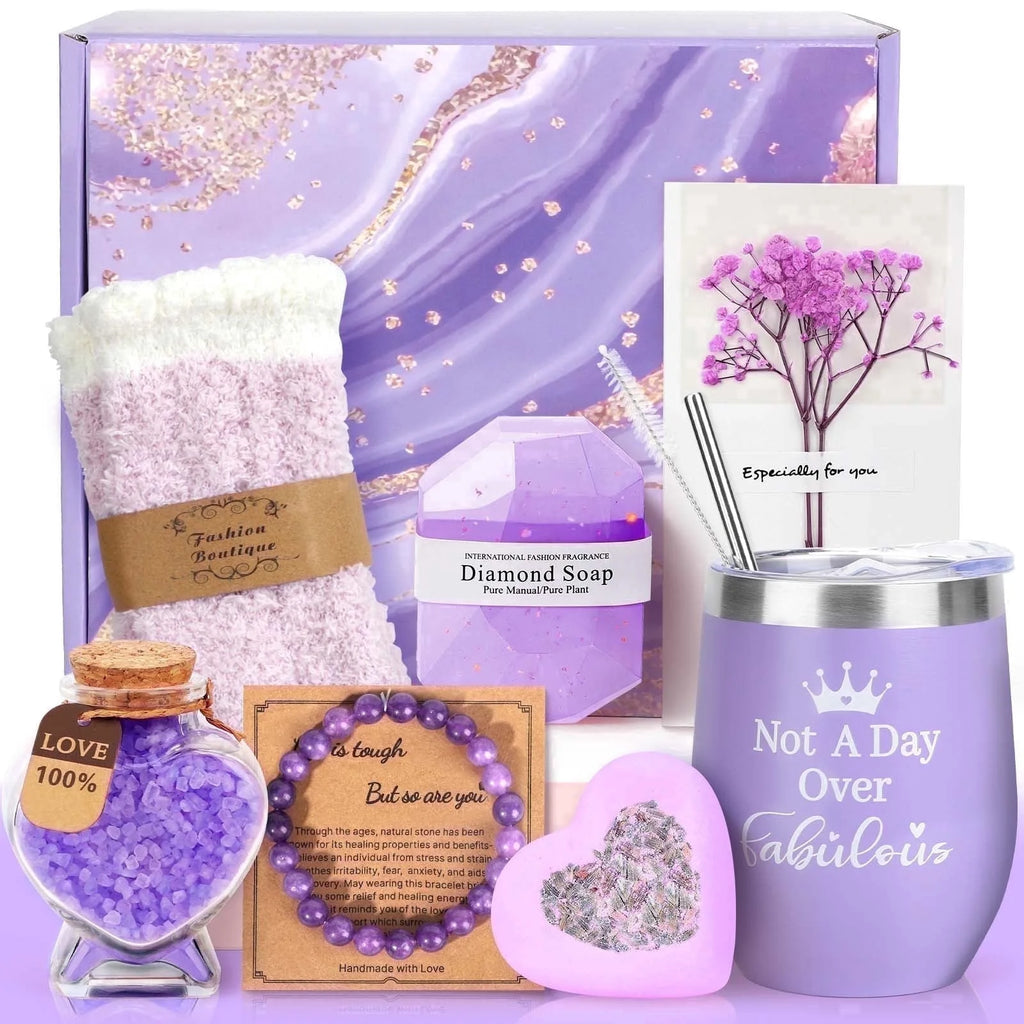 10 Pack Spa Bath Gift Sets, Bath and Body Baskets Set Holiday Gifts for Mom, Purple