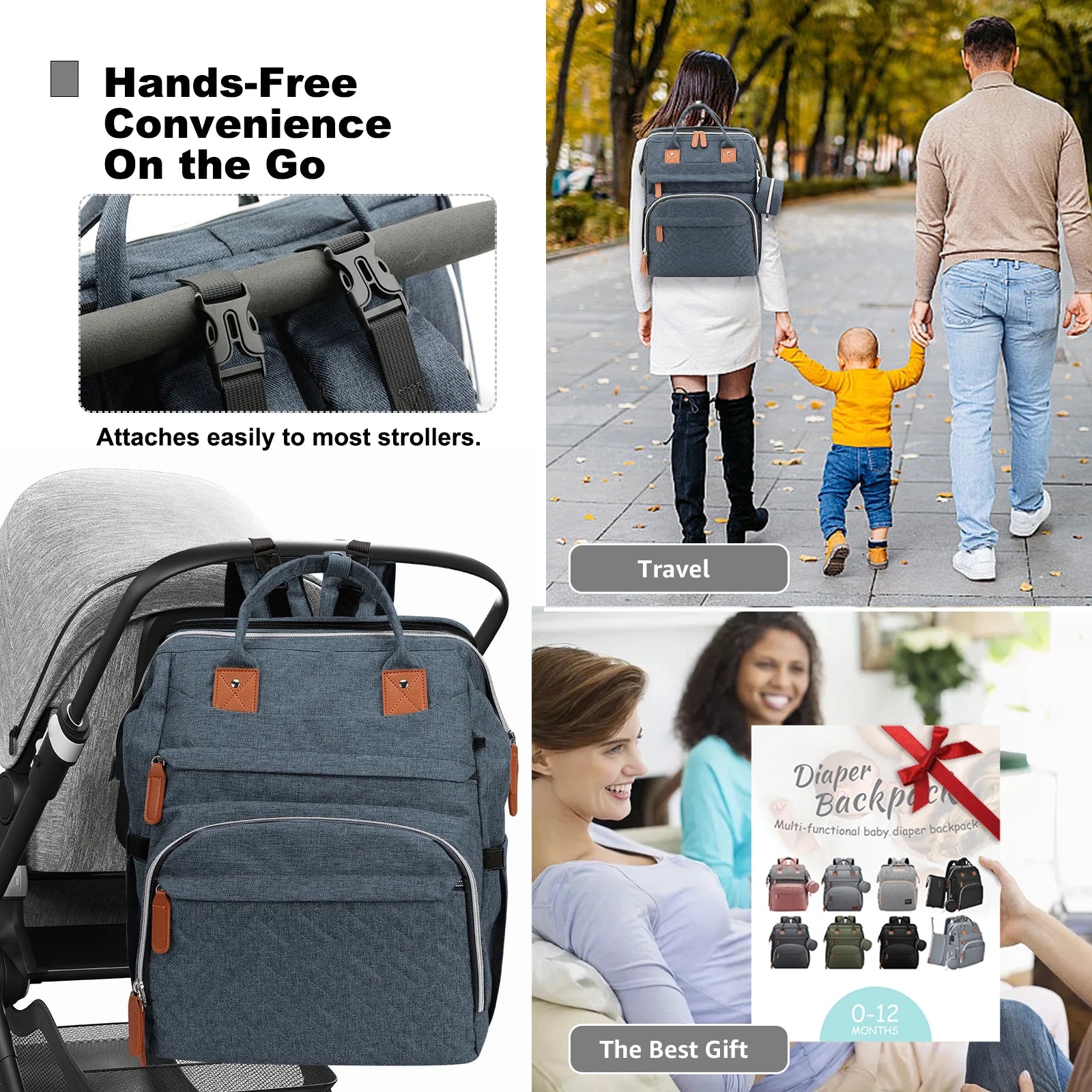 Diaper Bag Backpack with Changing Station, Multifunctional Waterproof Portable Baby Bag for Travel– Large Capacity, Blue