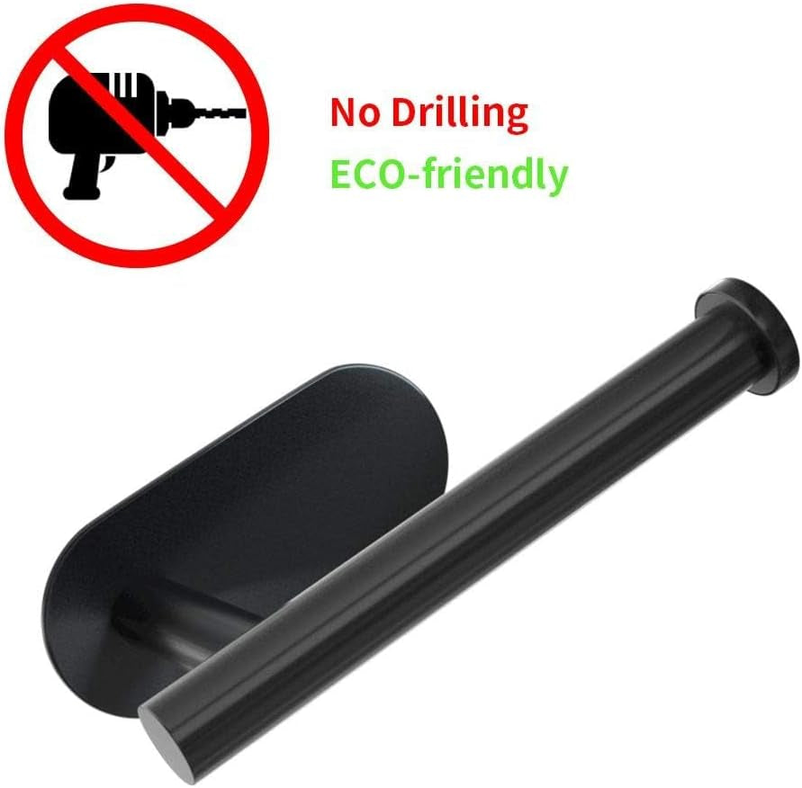 Adhesive Toilet Paper Holder - Roll Holder Small Space for Kitchen Bathroom Utility Hooks Stick on Wall Stainless Steel Brushed Black