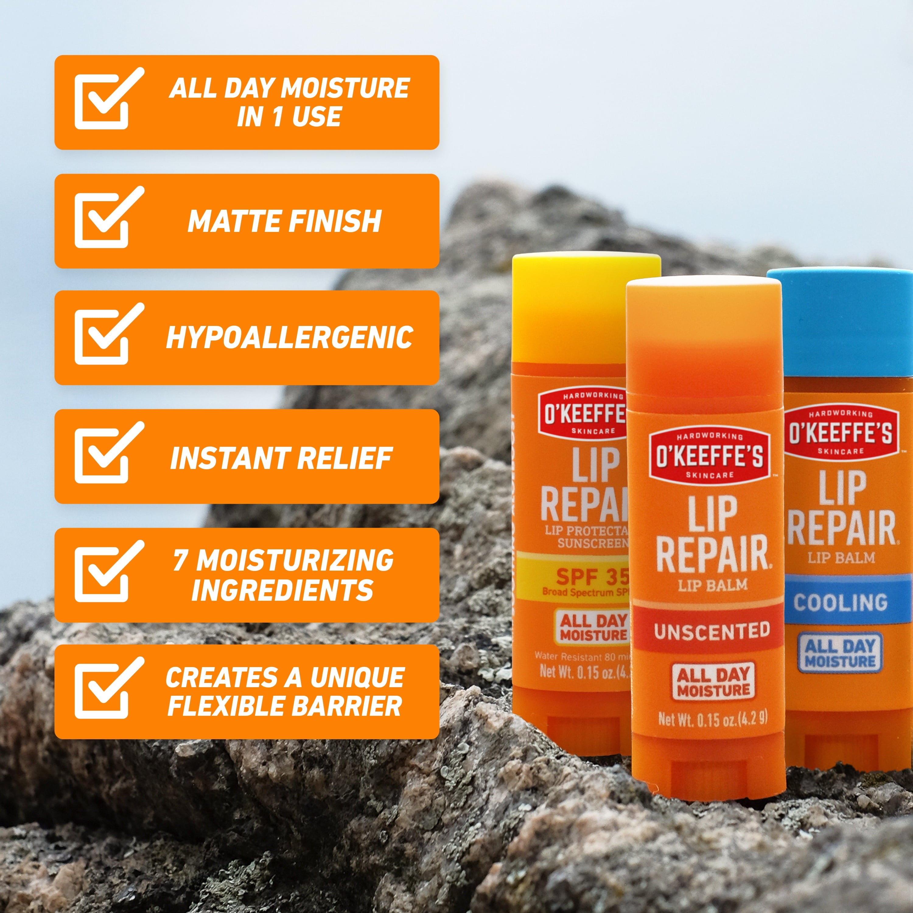 Lip Repair Variety Pack: Cooling, SPF, Original - Three 0.15Oz Lip Balm Sticks