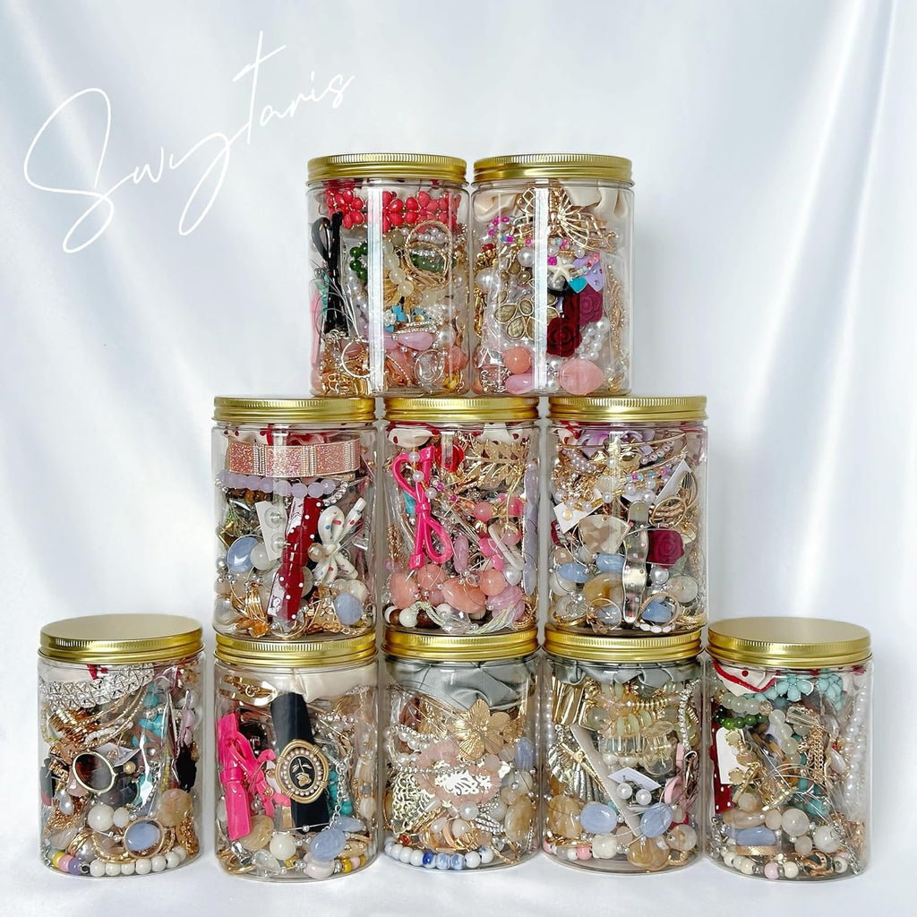 45-50 Pcs Mystery Jewelry Jar, Surprise Jewelry Set for Woman Includes Necklaces, Earrings, Rings, Bracelets and Hair Clips, Unique Anniversary Birthday Friendship, Goth Gift for Her