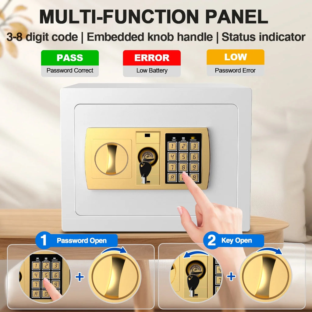 Electronic Digital Safe Box, 0.5 Cubic Feet Home Security Box for Office Hotel Business, Lock Box with Key Keypad for Cash Jewelry White