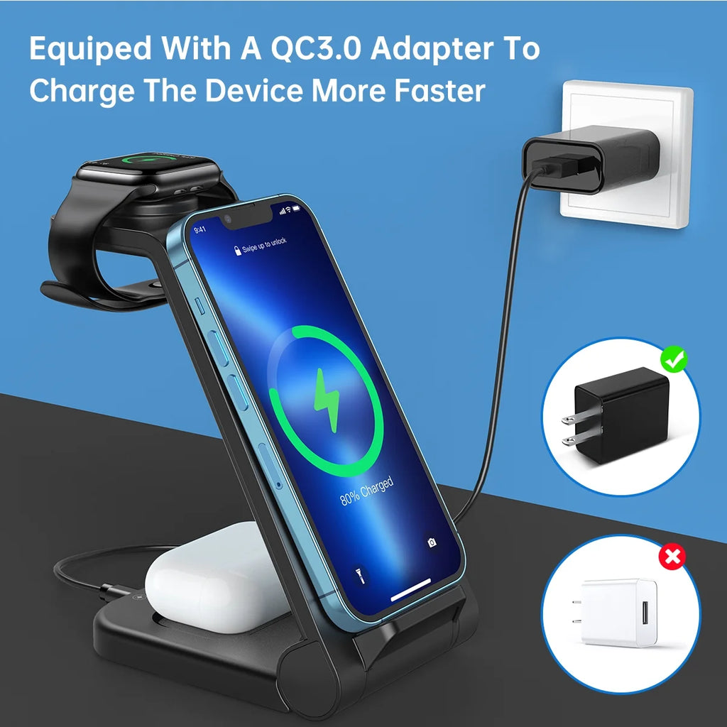 Ultra-Fast 23W Wireless Charging Station for iPhone, Galaxy, AirPods, and Apple Watch - Compatible with All Models!