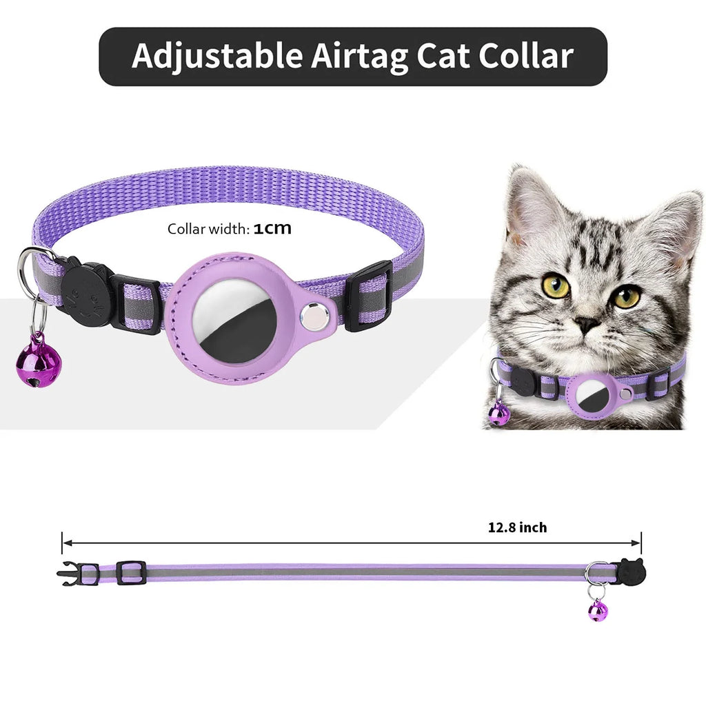 Airtag Cat Collar Breakaway, Reflective Kitten Collar with Apple Air Tag Holder and Bell for Girl Boy Cats, 0.4 Inches in Width and Lightweight