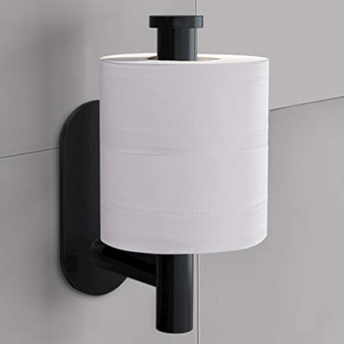 Adhesive Toilet Paper Holder - Roll Holder Small Space for Kitchen Bathroom Utility Hooks Stick on Wall Stainless Steel Brushed Black