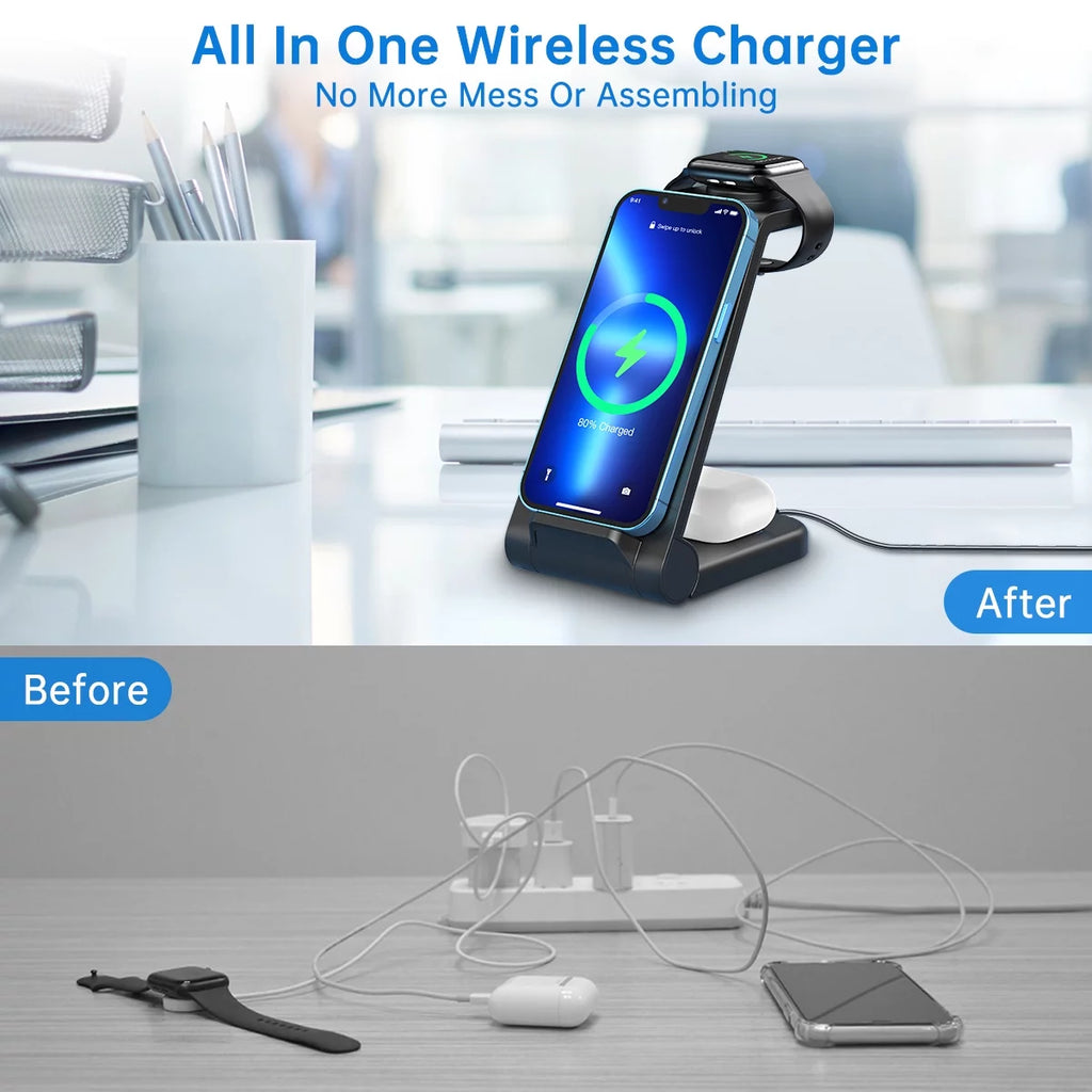 Ultra-Fast 23W Wireless Charging Station for iPhone, Galaxy, AirPods, and Apple Watch - Compatible with All Models!