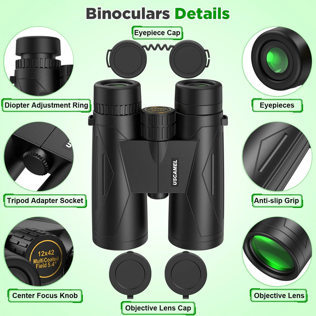 12X42 Waterproof Binoculars - HD Low Light Vision for Hunting, Bird Watching, Travel & Outdoor Adventures