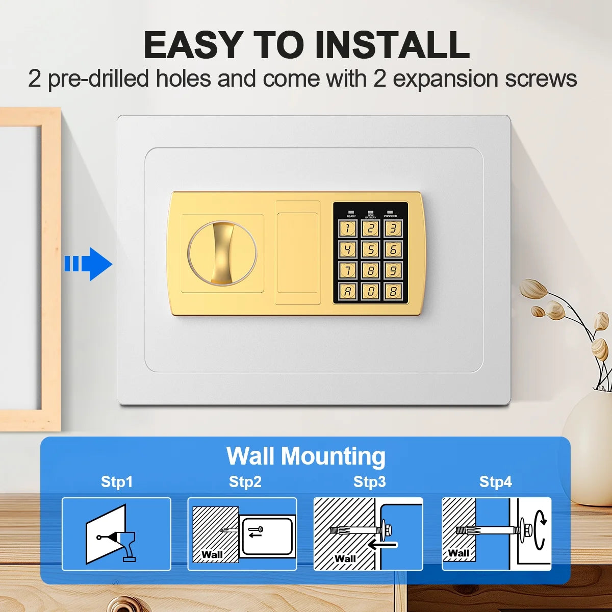 Electronic Digital Safe Box, 0.5 Cubic Feet Home Security Box for Office Hotel Business, Lock Box with Key Keypad for Cash Jewelry White
