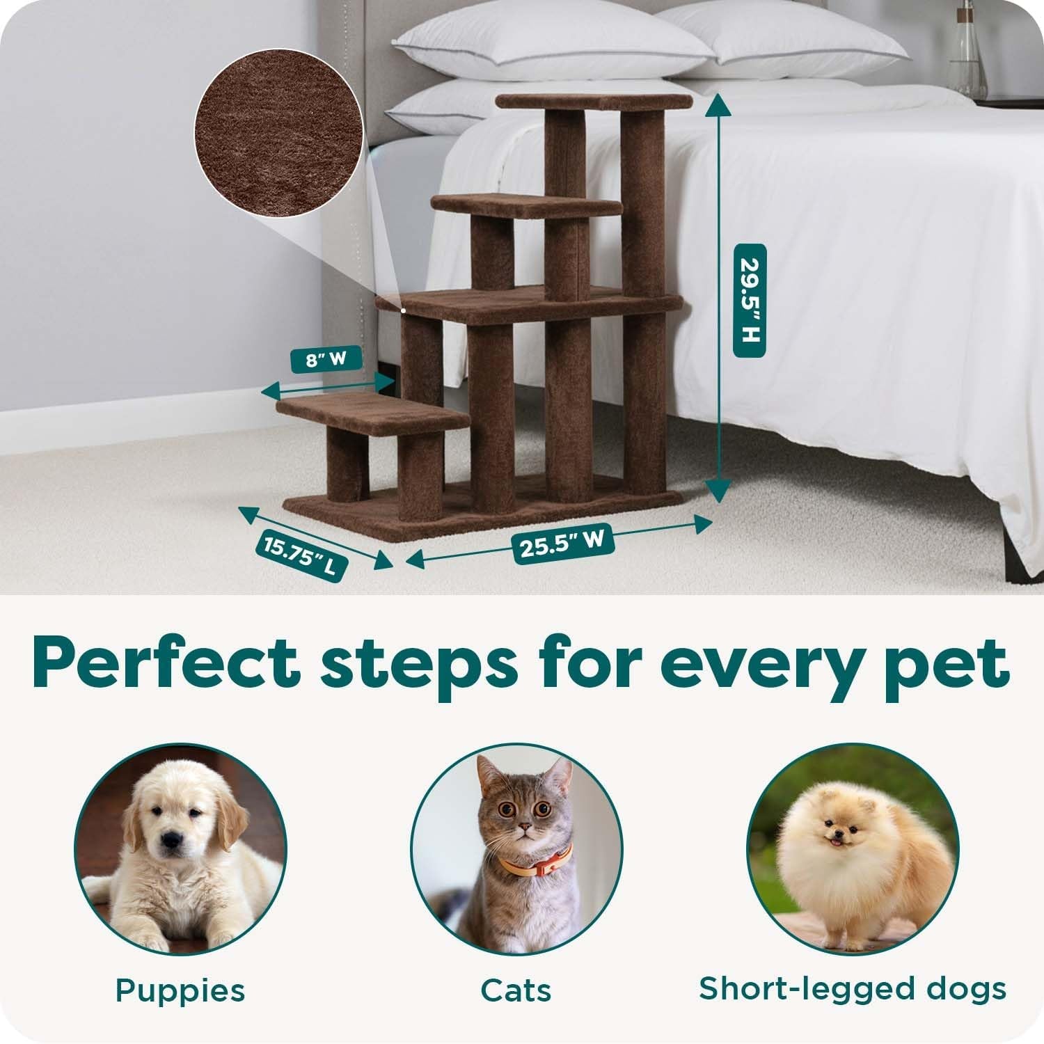 Steady Paws Multi-Step Pet Stairs for High Beds & Sofas - Brown, 4-Step