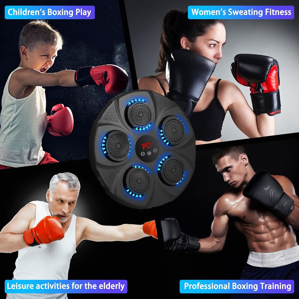Smart Music Boxing Trainer - Wall-Mounted Bluetooth Punching Machine with Gloves & LED for Home Gym Workouts