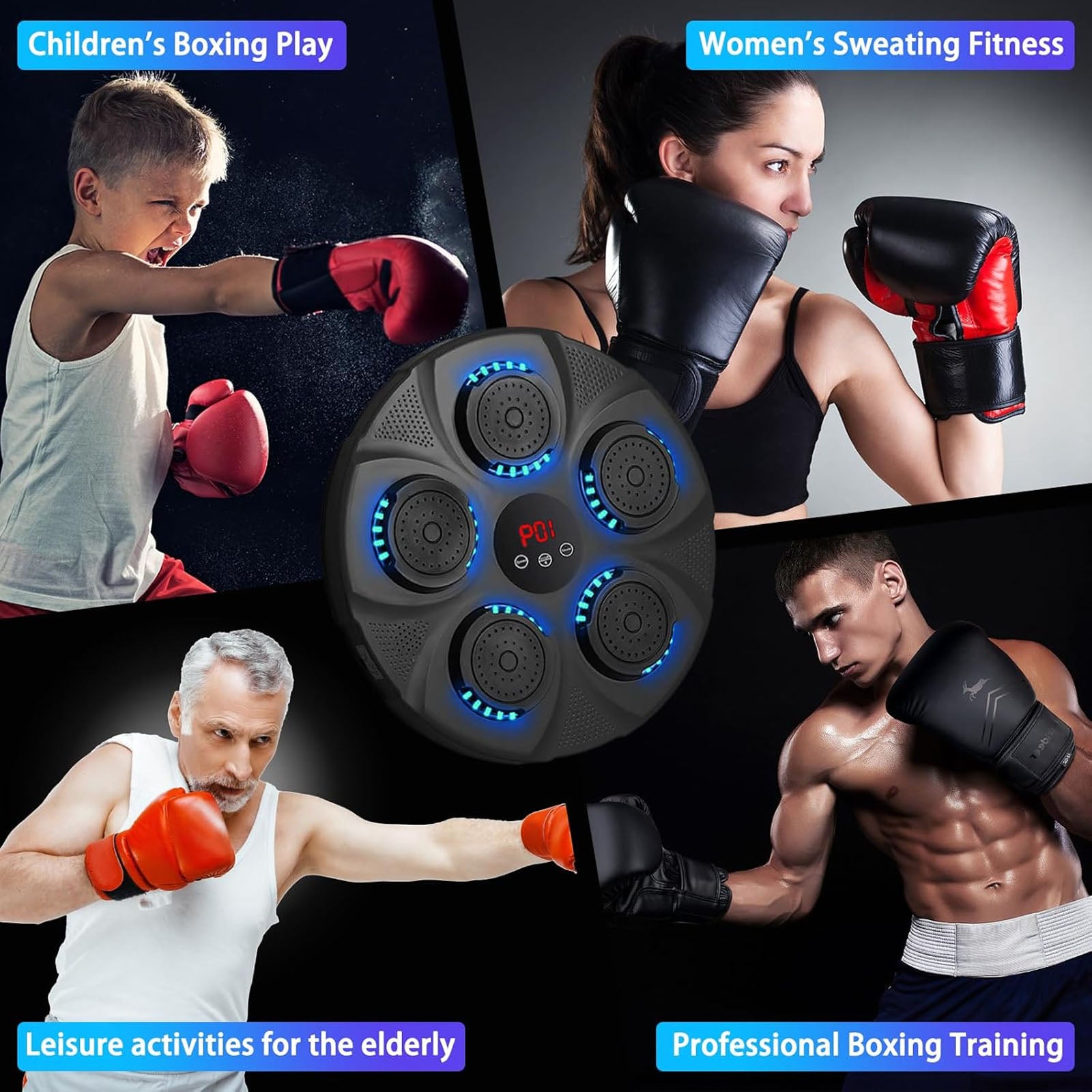 Smart Music Boxing Trainer - Wall-Mounted Bluetooth Punching Machine with Gloves & LED for Home Gym Workouts