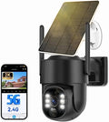 Solar Camera Outdoor Wireless, 2K Solar Outdoor Cameras for Home Security, Battery Powered Wire-Free 5G Wifi Camera, 360° View PTZ, Motion Detection Alerts, Spotlight Siren Alarm, Color Night Vision