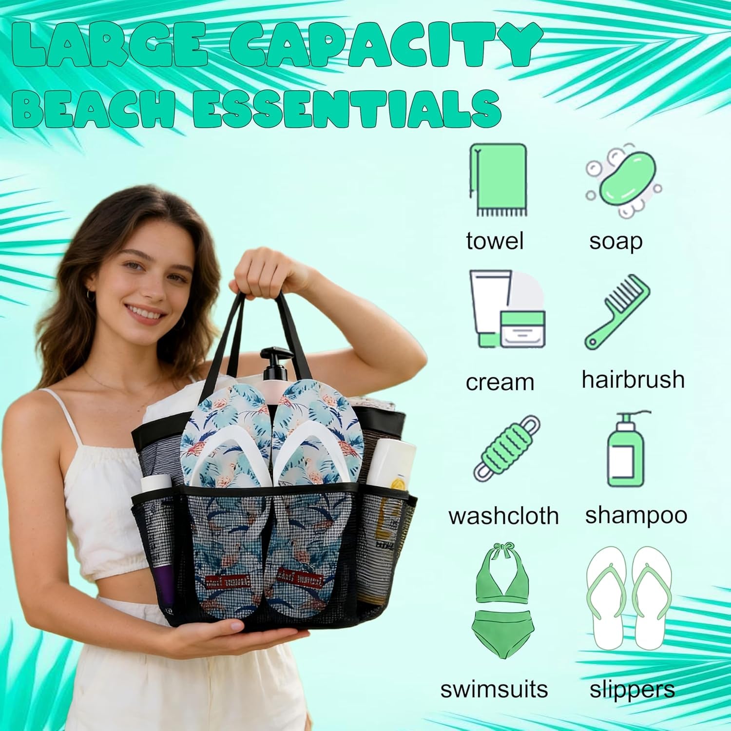 Mesh Shower Caddy Portable, Quick Dry Hanging Shower Tote Bag for College Dorm Room Essentials, Large Capacity Shower Caddy Dorm for Bathroom Gym Swimming