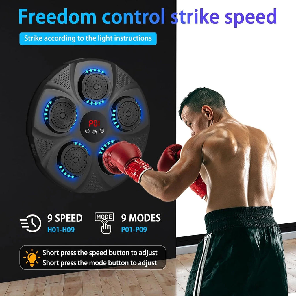 Smart Music Boxing Trainer - Wall-Mounted Bluetooth Punching Machine with Gloves & LED for Home Gym Workouts