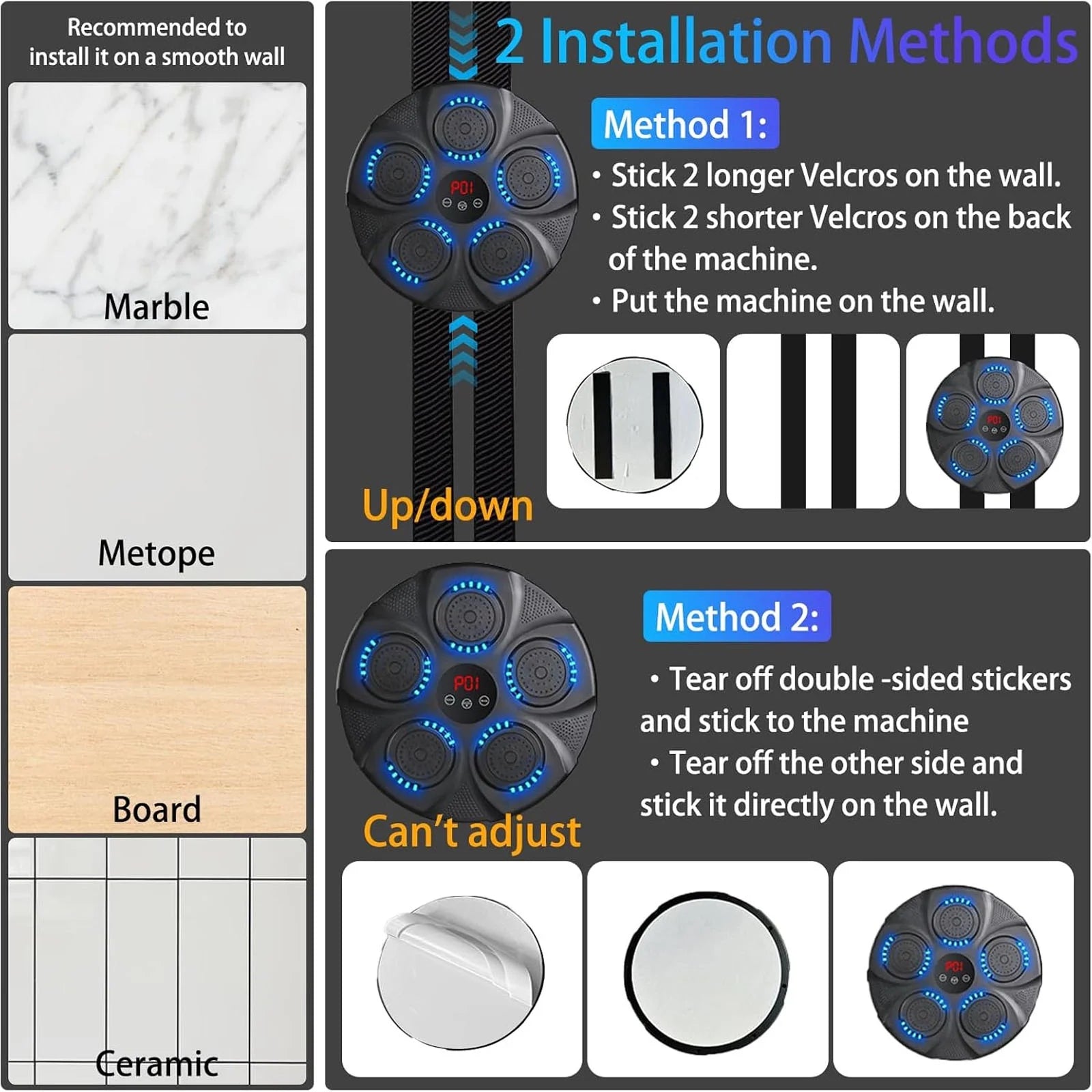 Smart Music Boxing Trainer - Wall-Mounted Bluetooth Punching Machine with Gloves & LED for Home Gym Workouts