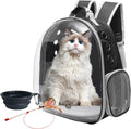 Large Cat Backpack Carrier with Folding Bowl and Teaser Stick for Cats up to 20Lbs with Ventilation and Padded Straps Mochila Para Gatos Transportadora Mascotas (Black)