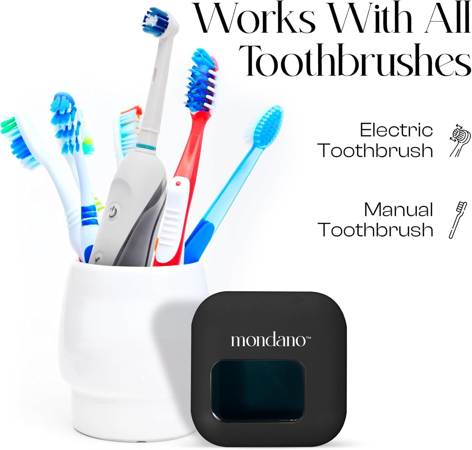 UV-C Toothbrush Sanitizer & Travel Case - Universal Holder for Manual/Electric Toothbrushes, Rechargeable & Portable for Home & Travel