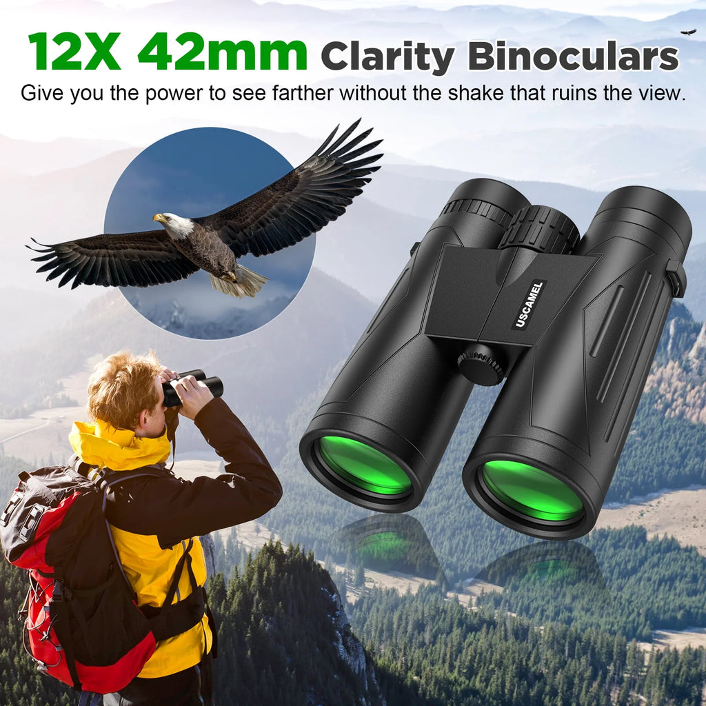 12X42 Waterproof Binoculars - HD Low Light Vision for Hunting, Bird Watching, Travel & Outdoor Adventures