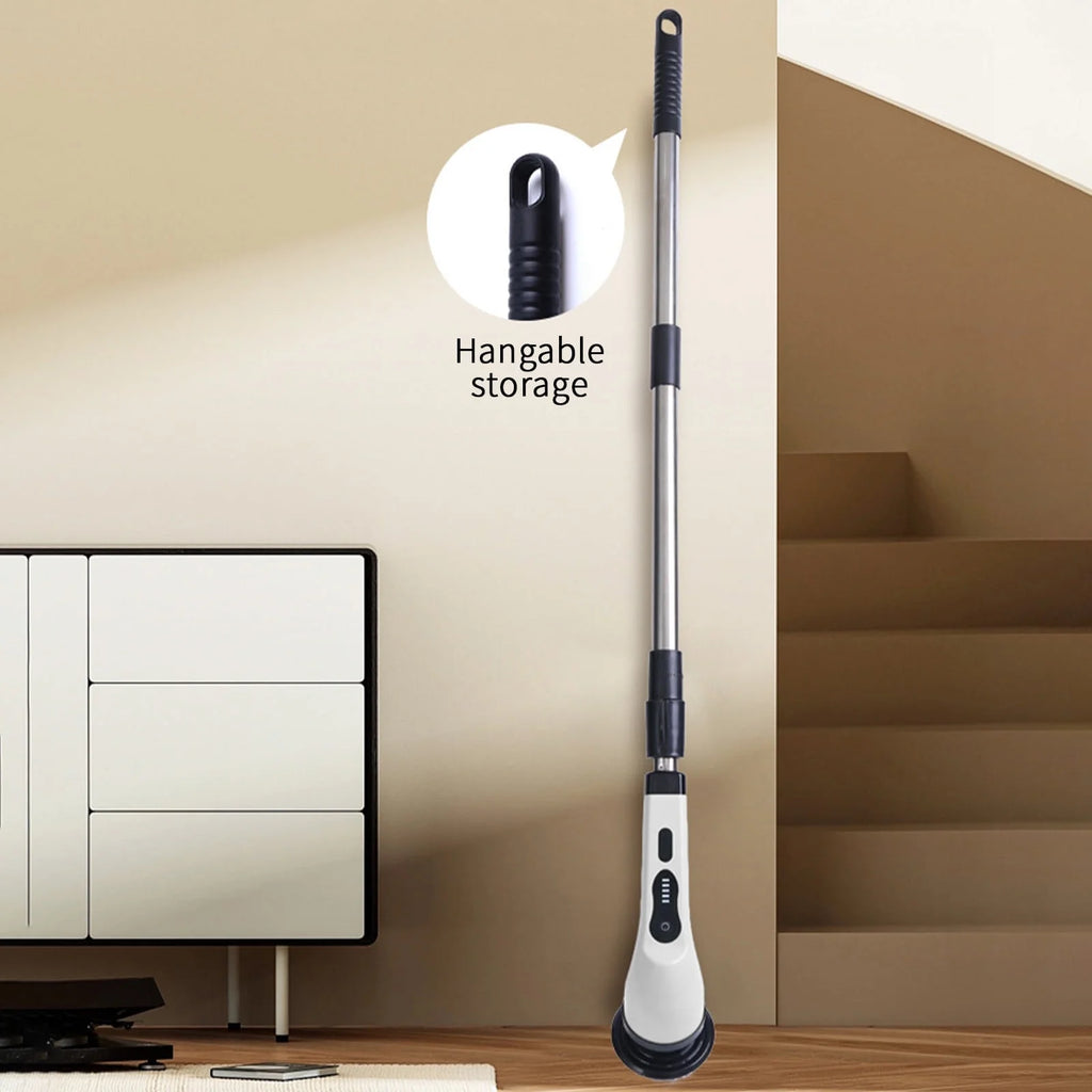 Cordless Electric Spin Scrubber with Long Handle & 6 Replaceable Heads - Versatile Shower & Bathroom Cleaning Tool