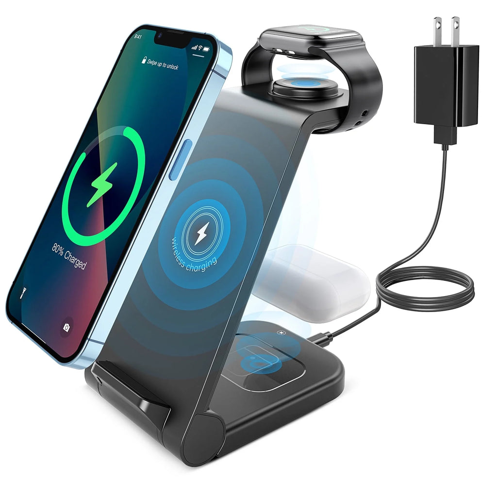 Ultra-Fast 23W Wireless Charging Station for iPhone, Galaxy, AirPods, and Apple Watch - Compatible with All Models!