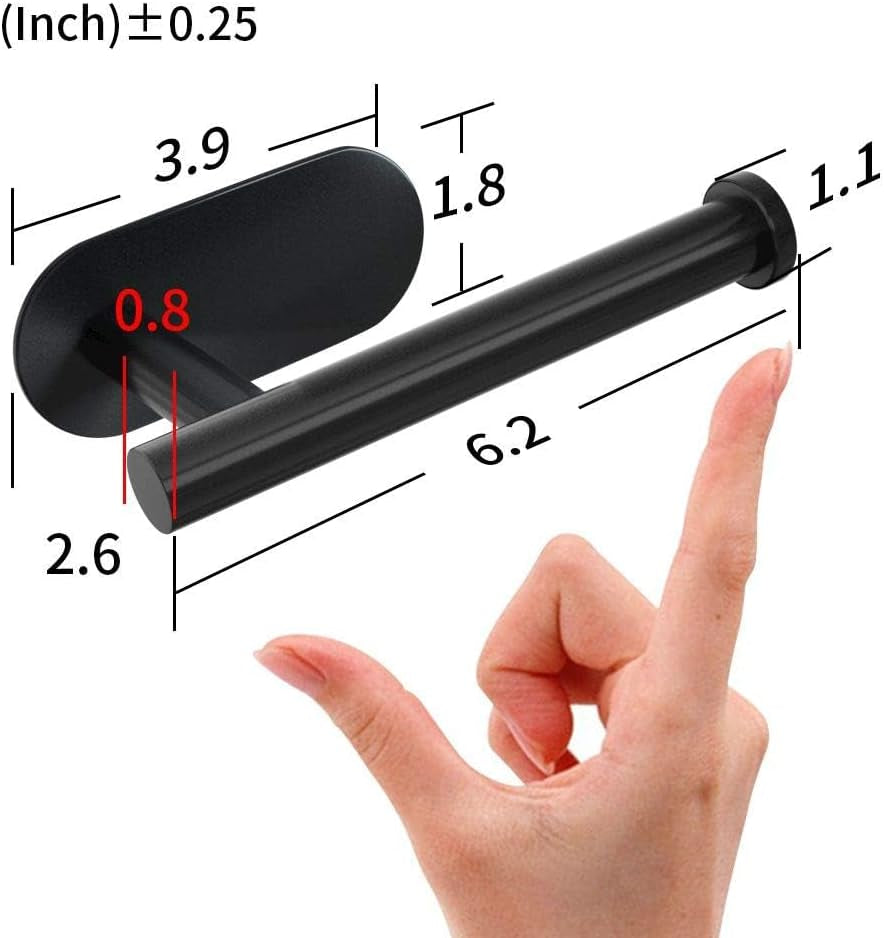 Adhesive Toilet Paper Holder - Roll Holder Small Space for Kitchen Bathroom Utility Hooks Stick on Wall Stainless Steel Brushed Black