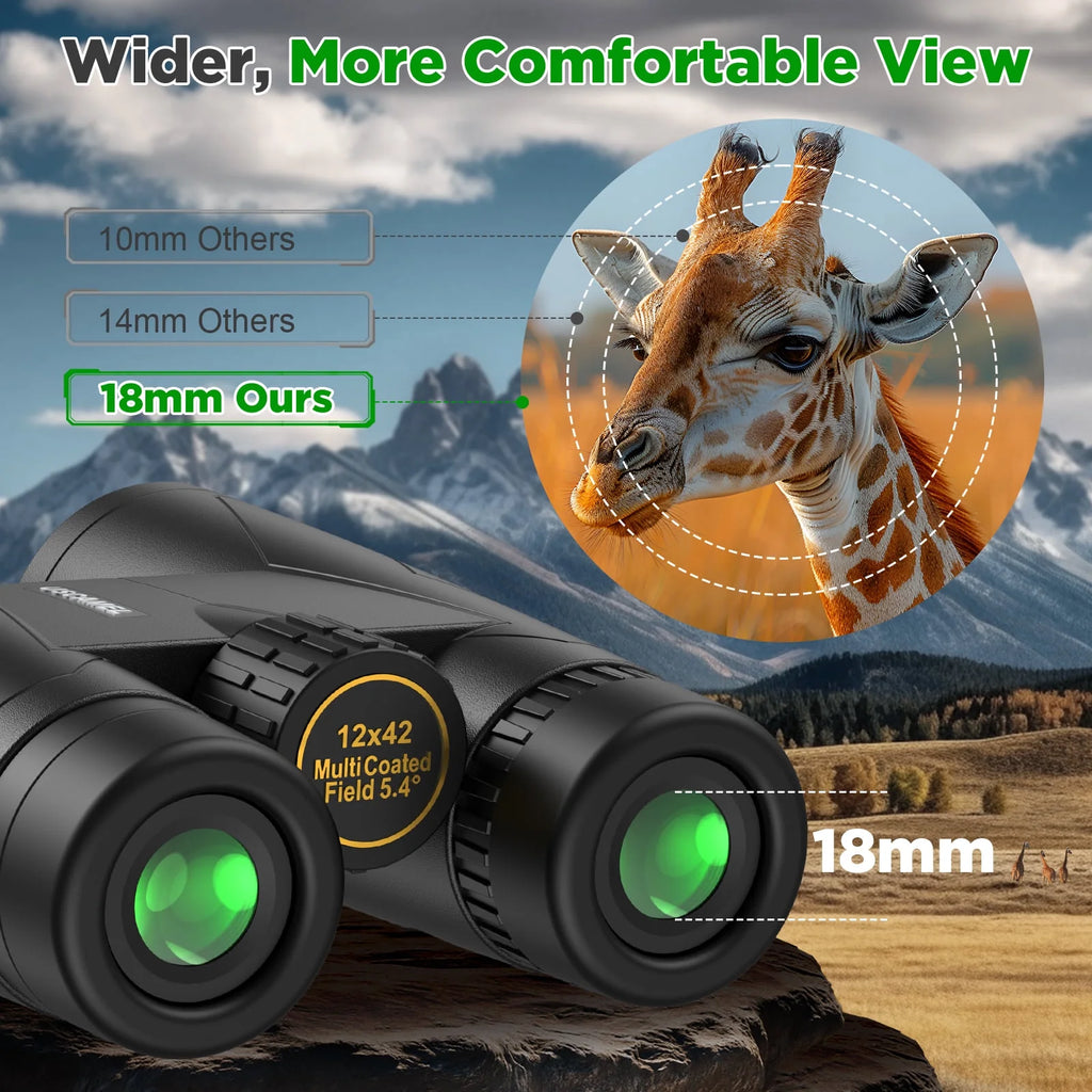12X42 Waterproof Binoculars - HD Low Light Vision for Hunting, Bird Watching, Travel & Outdoor Adventures