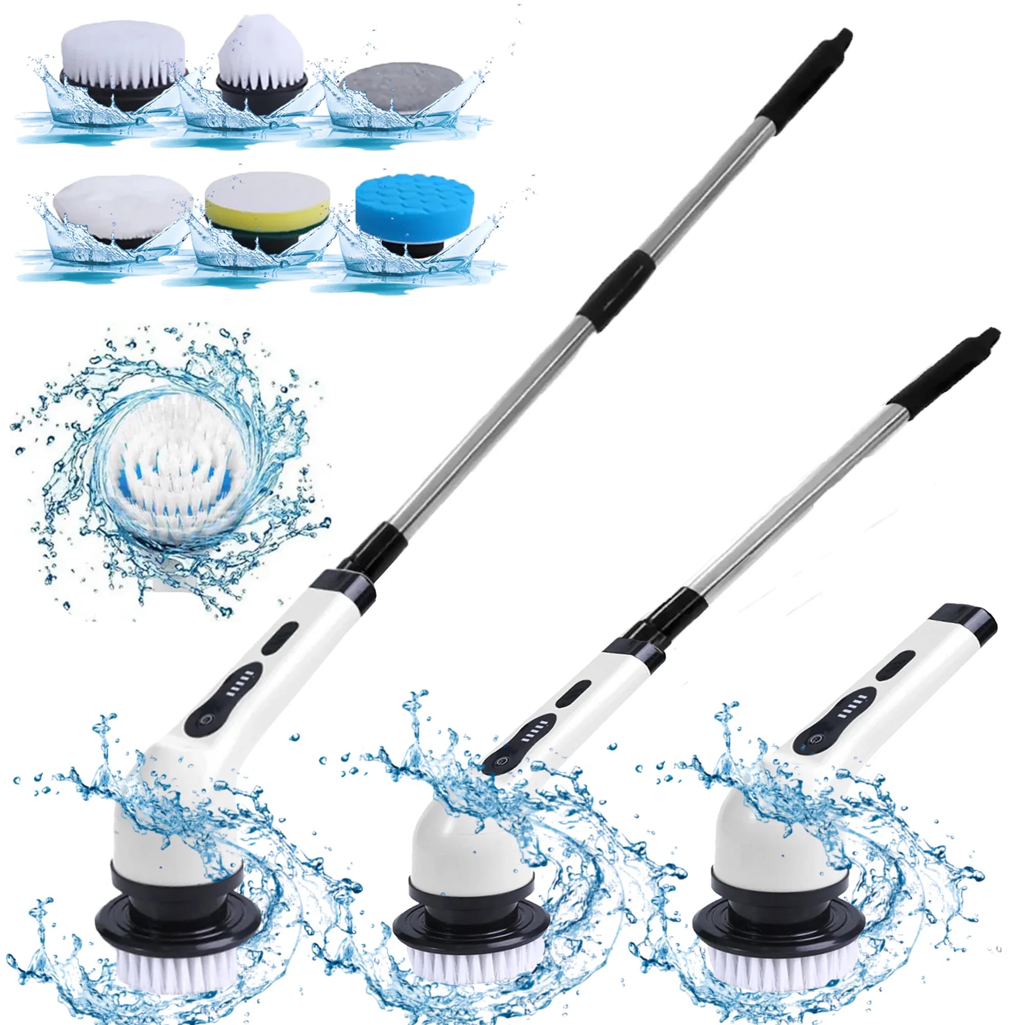 Cordless Electric Spin Scrubber with Long Handle & 6 Replaceable Heads - Versatile Shower & Bathroom Cleaning Tool
