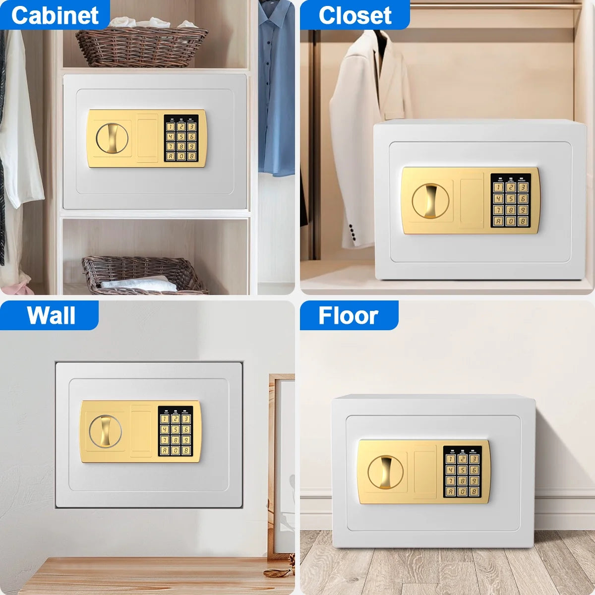 Electronic Digital Safe Box, 0.5 Cubic Feet Home Security Box for Office Hotel Business, Lock Box with Key Keypad for Cash Jewelry White
