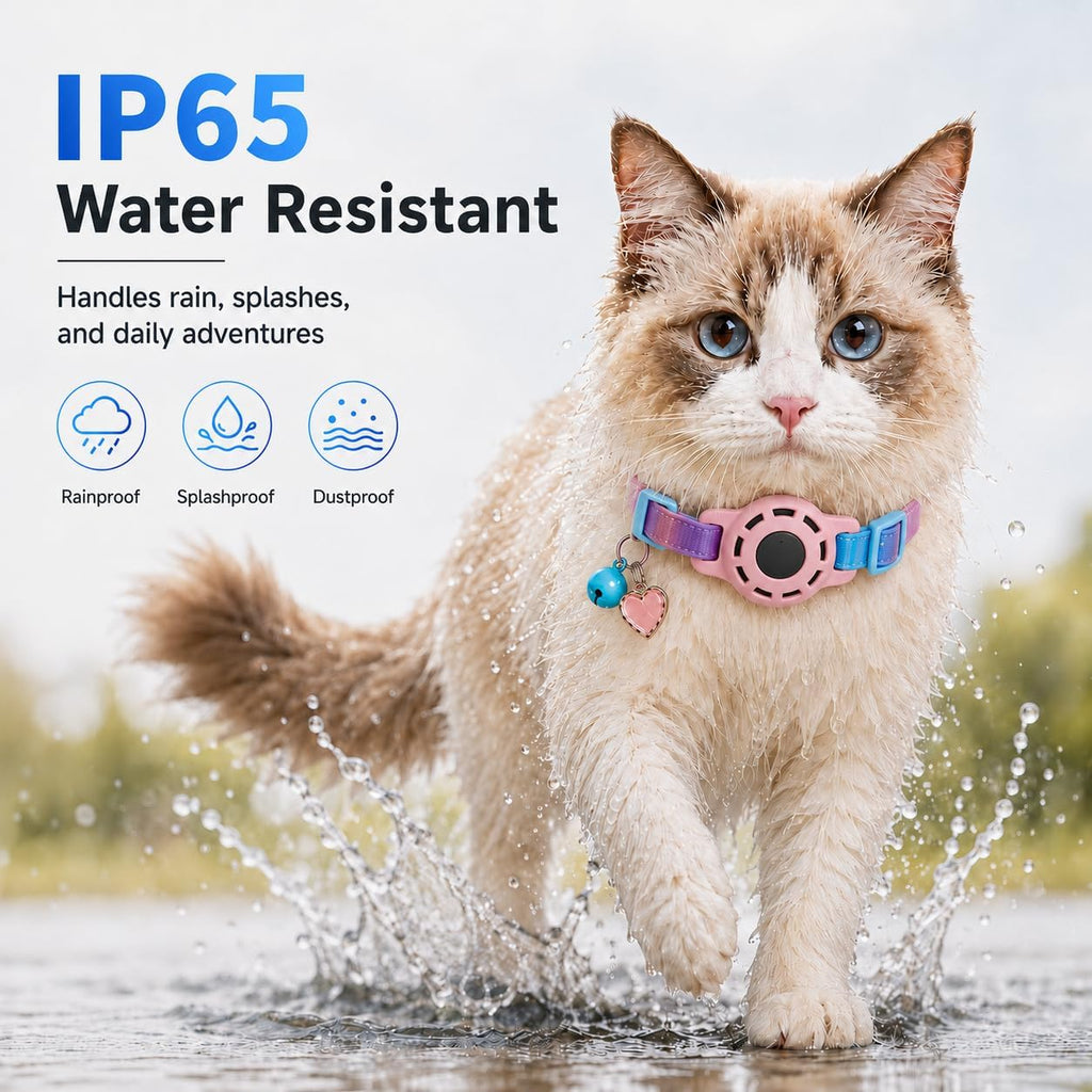 Cat Tracker GPS for Android, Pet GPS Tracker Collar for Cats No Subscription, IP67 Waterproof Cat Collar with Tracker Compatible with Google Find Hub – Replaceable 1-Year Battery, Android Only (Pink)
