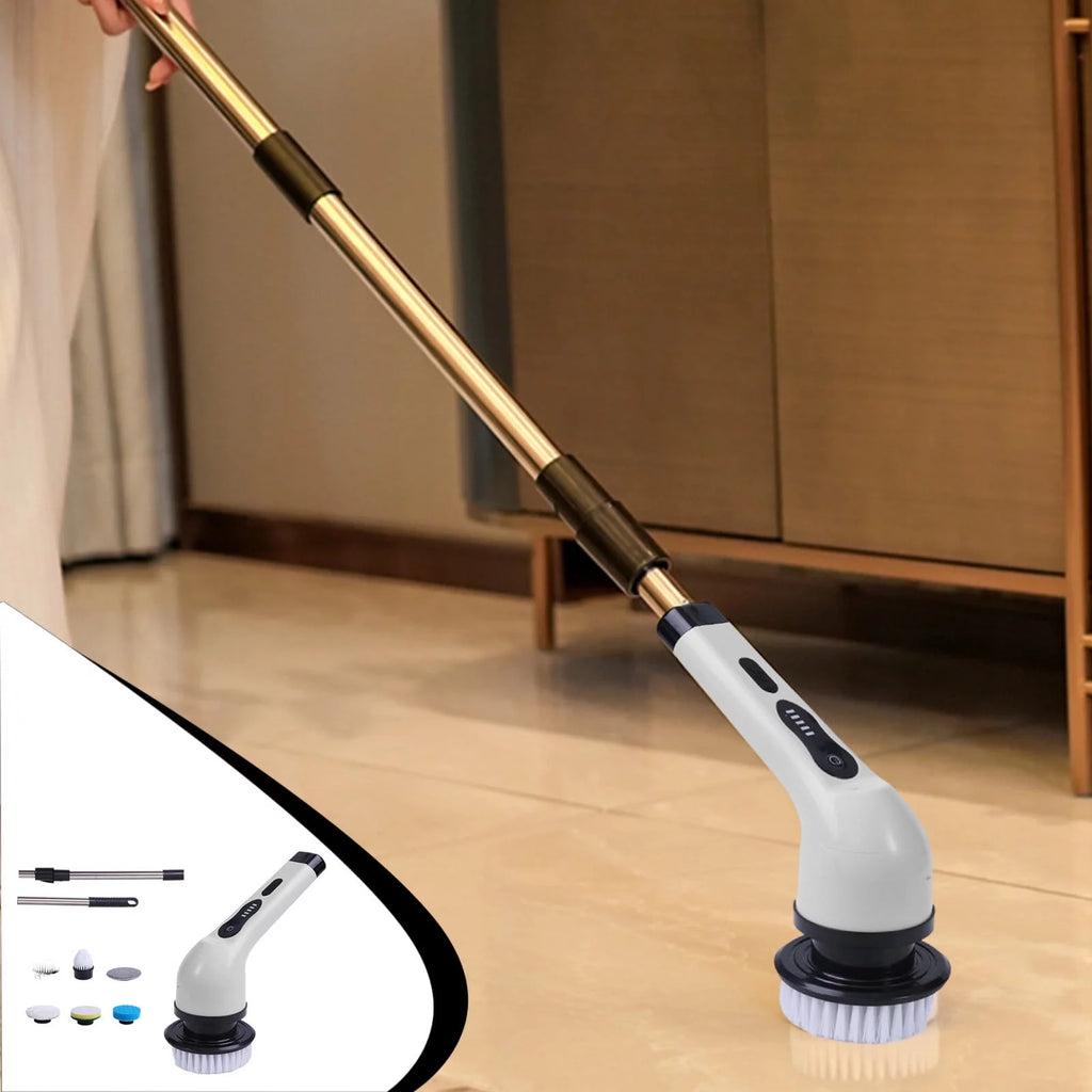 Cordless Electric Spin Scrubber with Long Handle & 6 Replaceable Heads - Versatile Shower & Bathroom Cleaning Tool