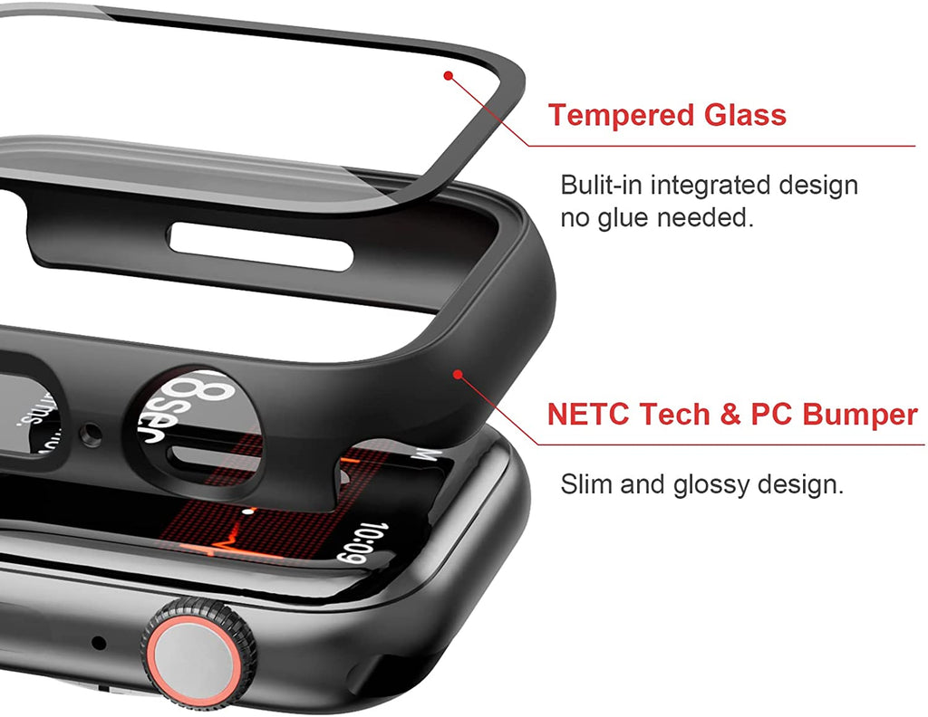 Slim Guard 2-Pack Case with Tempered Glass Screen Protector for Apple Watch Series 3/2/1 (38mm) - Ultra-Thin Black Bumper Full Coverage Protection