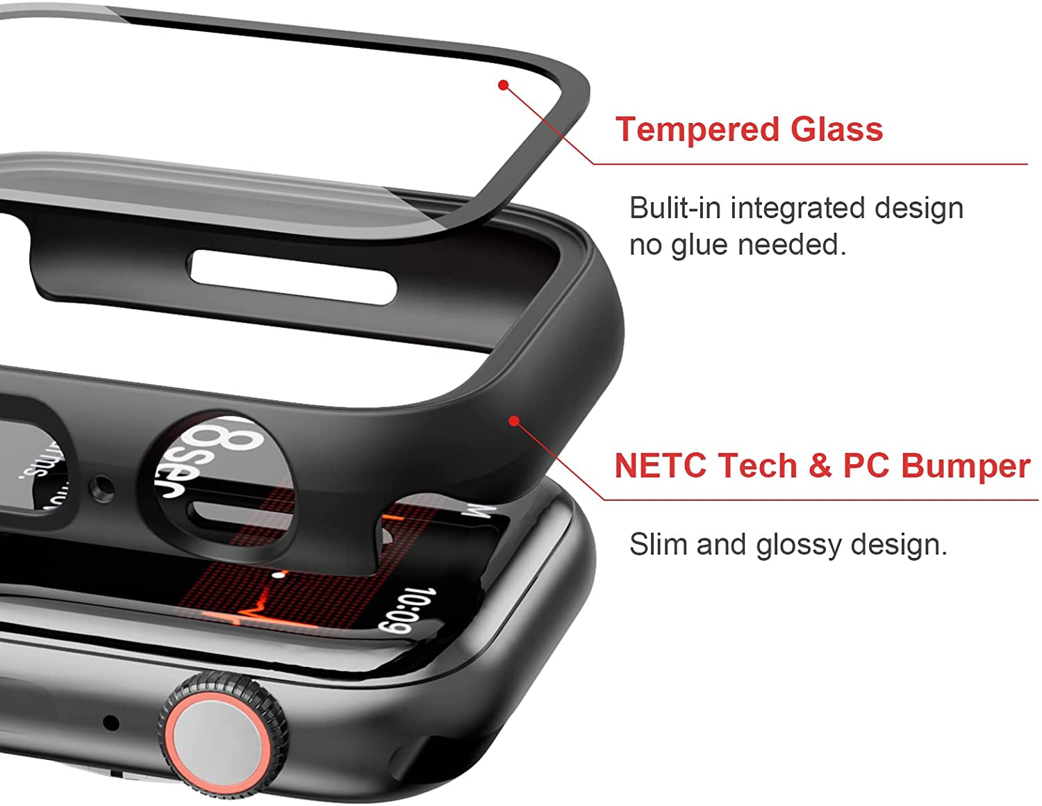 Slim Guard 2-Pack Case with Tempered Glass Screen Protector for Apple Watch Series 3/2/1 (38mm) - Ultra-Thin Black Bumper Full Coverage Protection