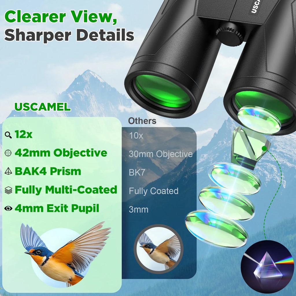 12X42 Waterproof Binoculars - HD Low Light Vision for Hunting, Bird Watching, Travel & Outdoor Adventures
