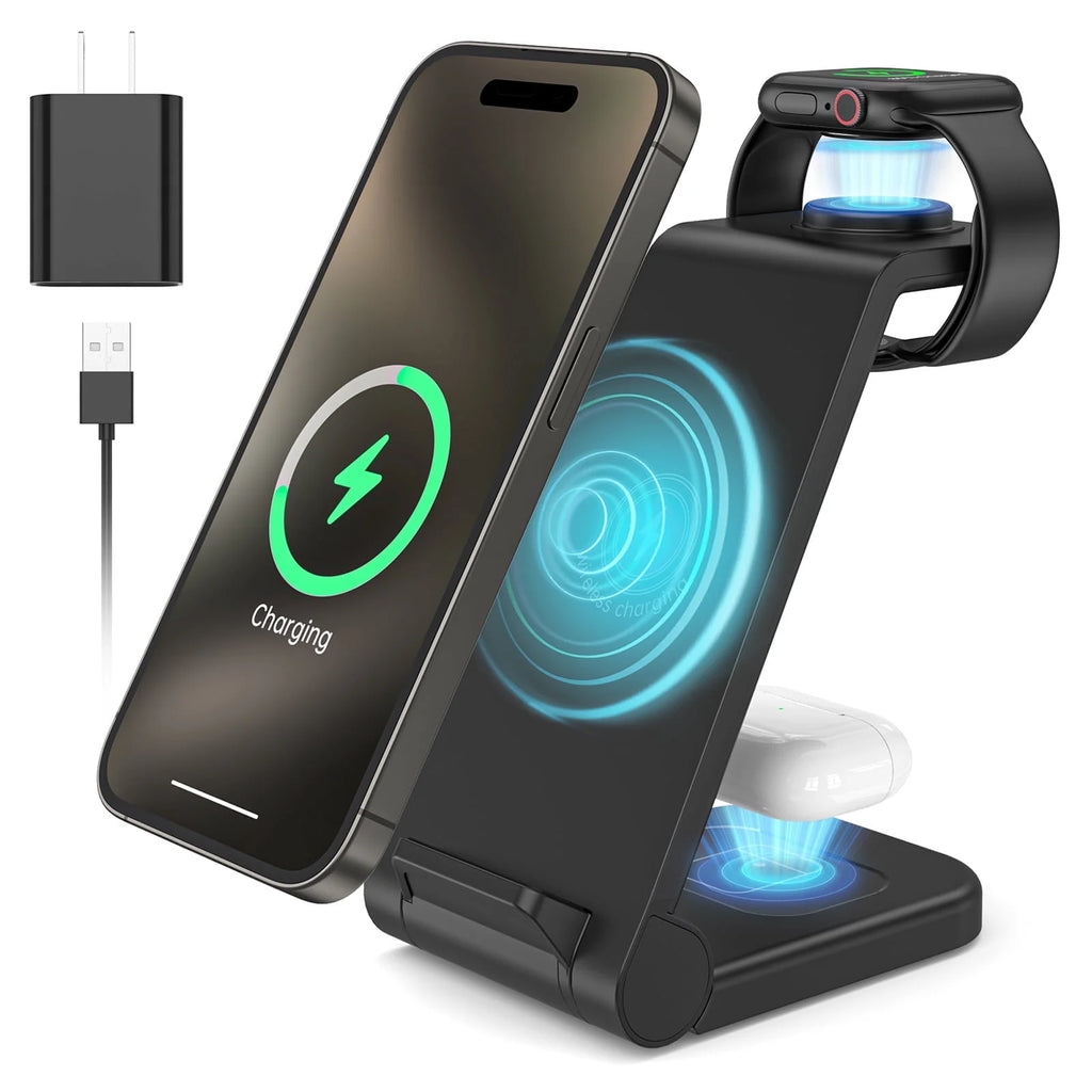 Ultra-Fast 23W Wireless Charging Station for iPhone, Galaxy, AirPods, and Apple Watch - Compatible with All Models!