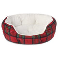 Dog Bed, Cat Bed, Puppy Bed, Plush Cuddle Bed for Small Breeds, 18" X 16", Red and Black Plaid