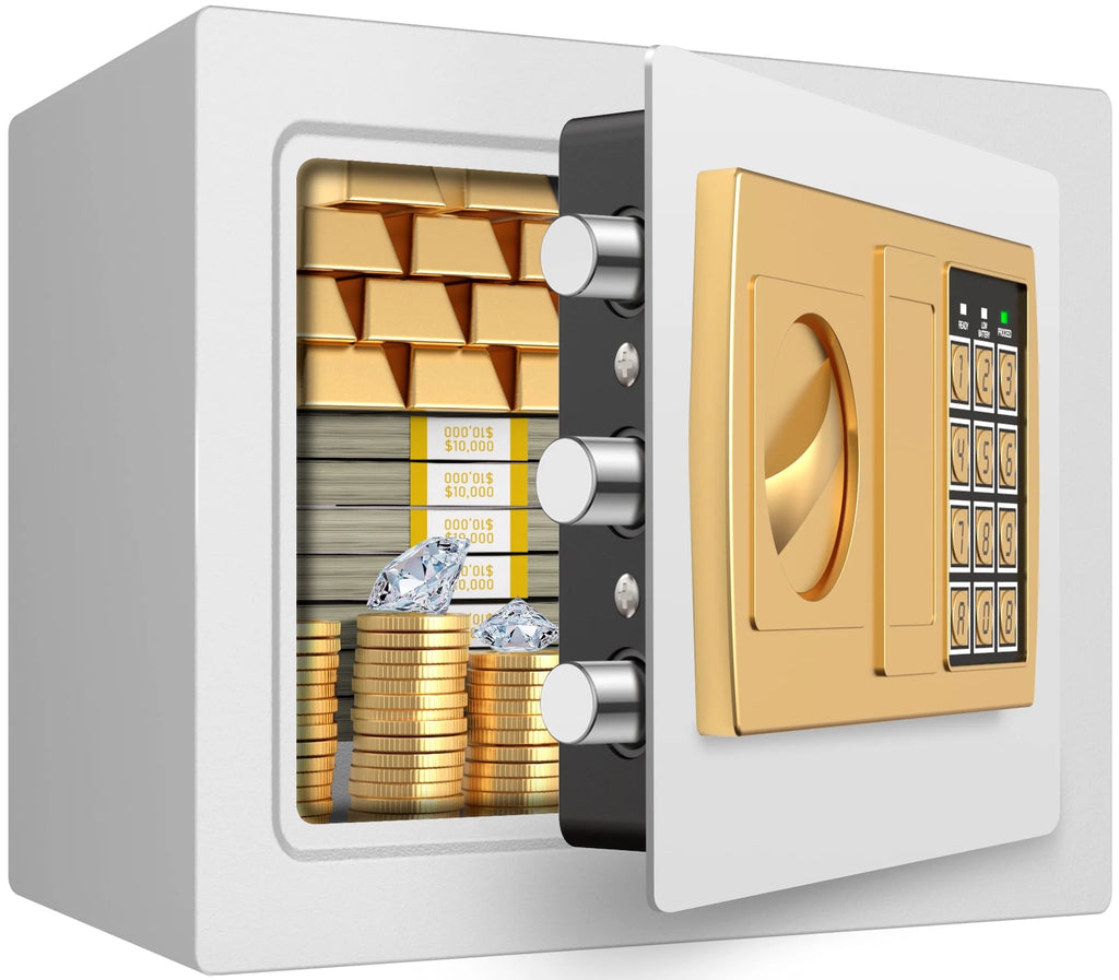 Electronic Digital Safe Box, 0.5 Cubic Feet Home Security Box for Office Hotel Business, Lock Box with Key Keypad for Cash Jewelry White